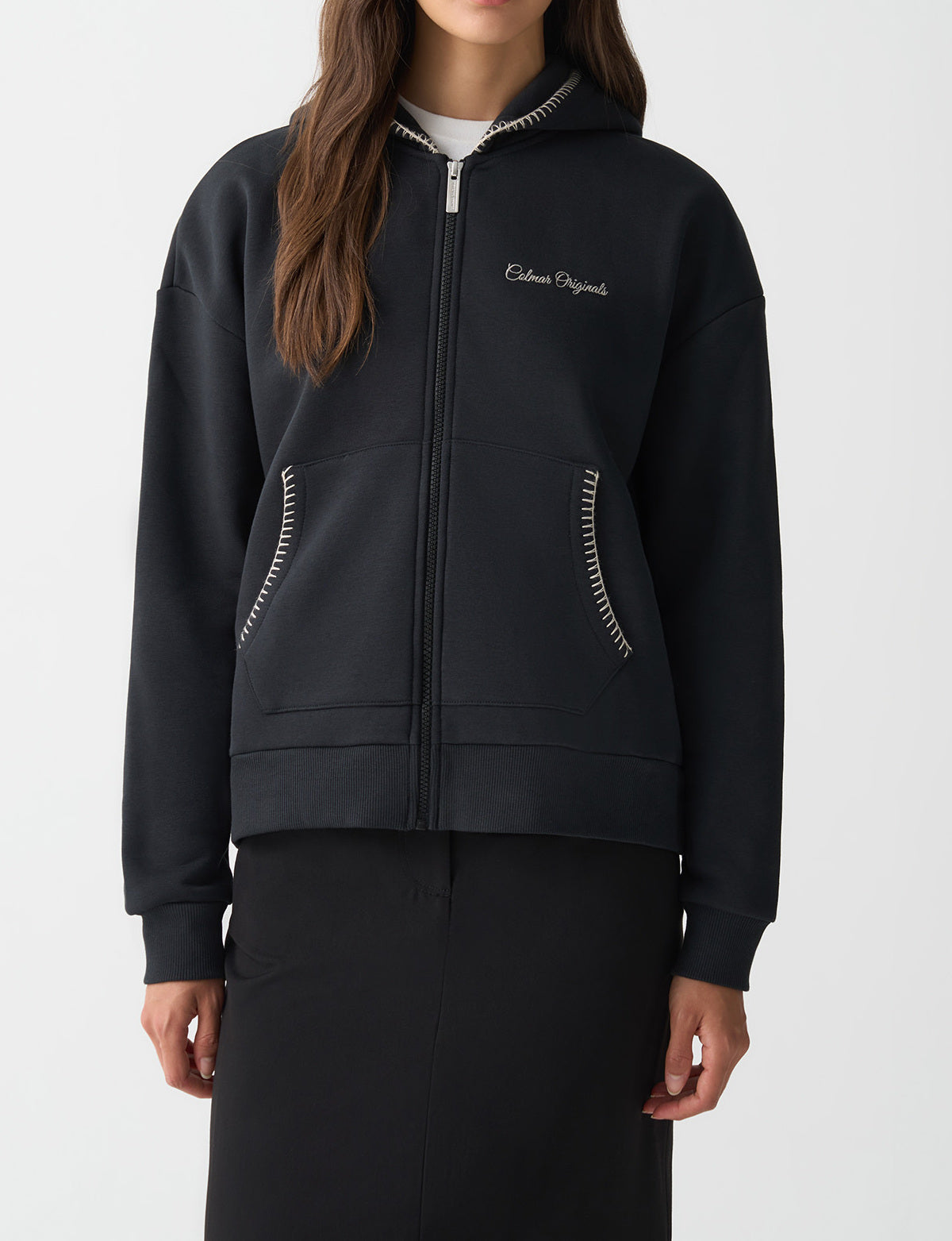 COLMAR Felpa Donna Full Zip con logo ricamato-Nero