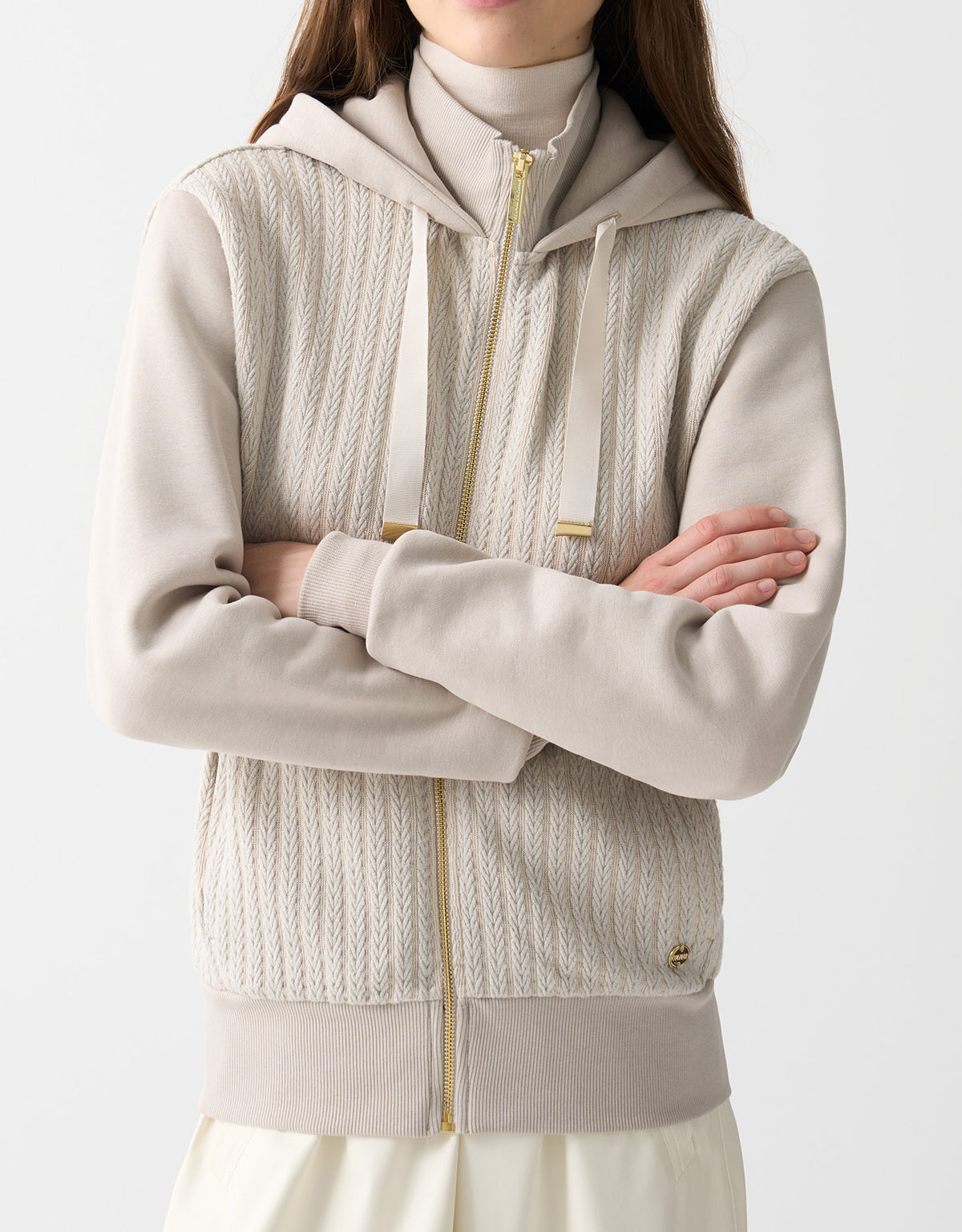 COLMAR Felpa Donna Full Zip Trecce Cappuccio-Beige Canapa