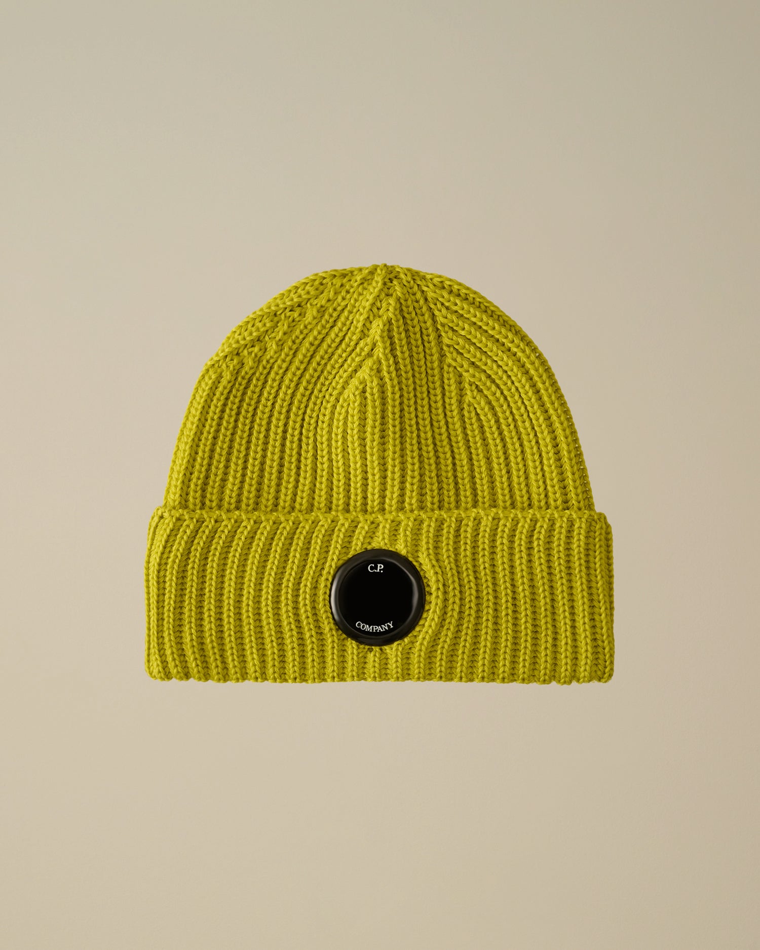 C.P. COMPANY Berretto Uomo Extrafine Merino Wool Lens-Green Sheen Yellow