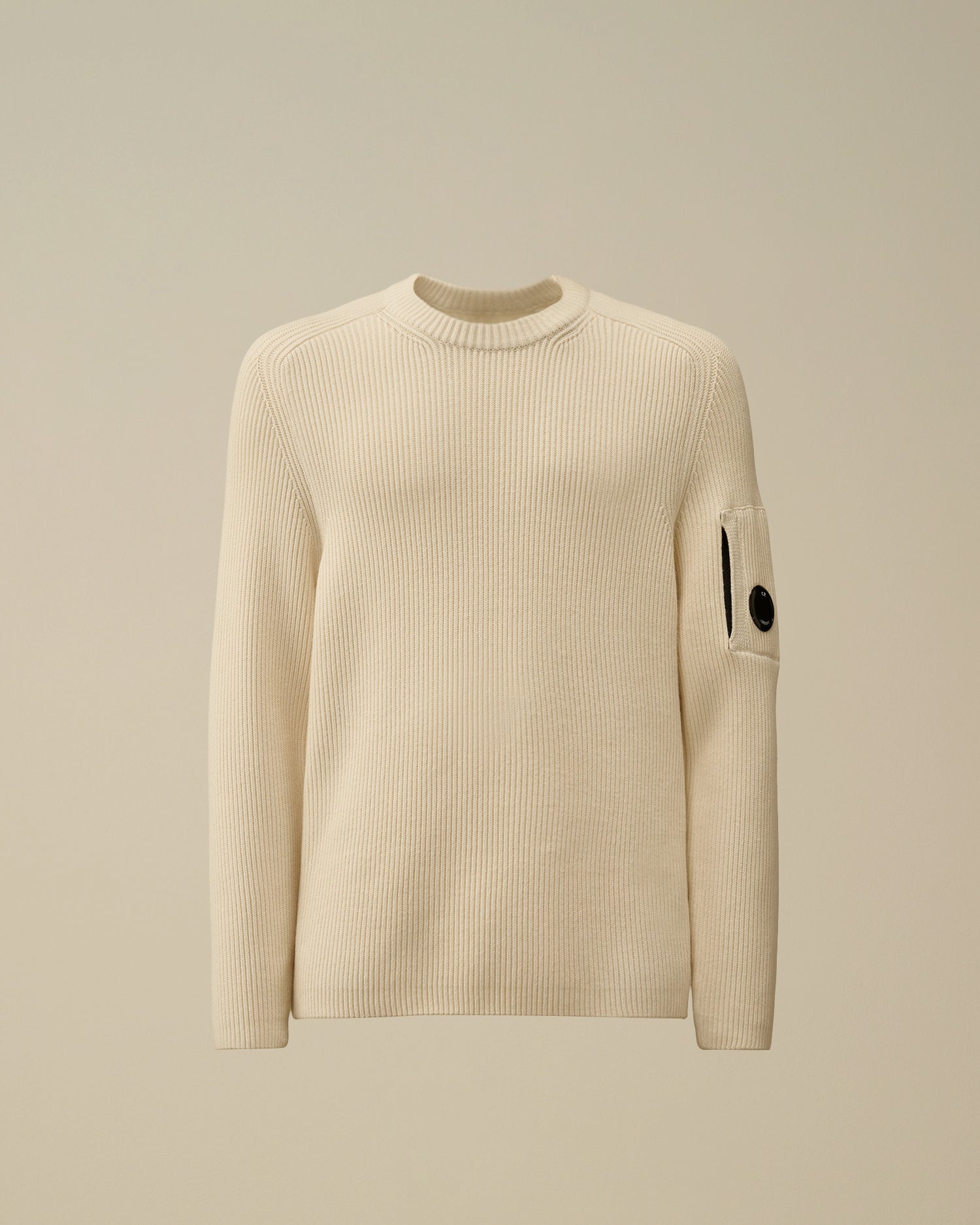 C.P. COMPANY Maglione Uomo Full Rib Crewneck Lens-Gauze White