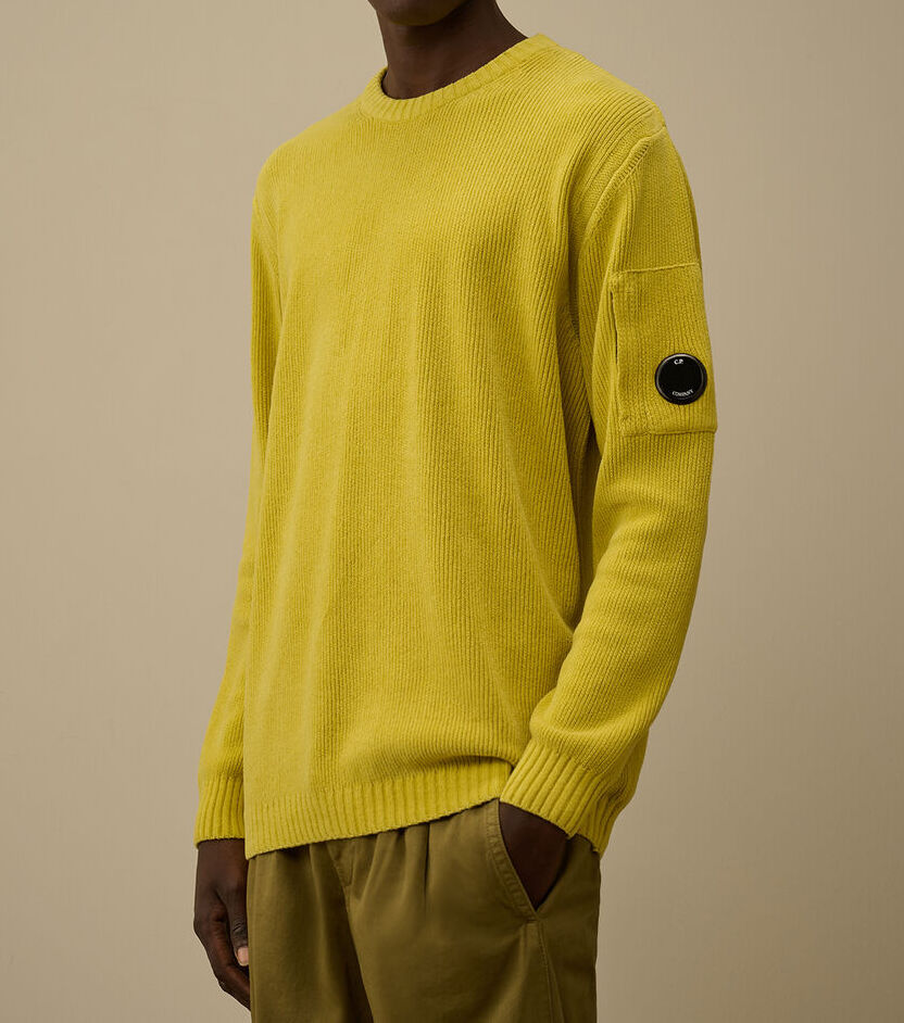 C.P. COMPANY Maglione Uomo Cotton Chenille Crewneck-Green Sheen Yellow