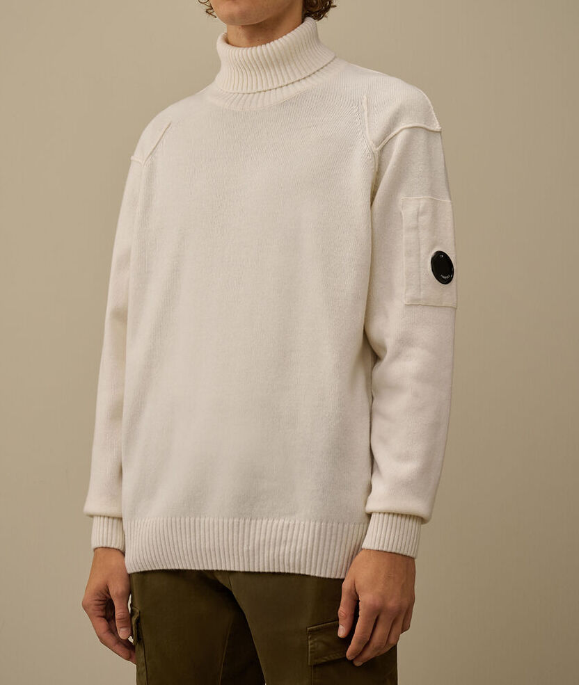 C.P. COMPANY Maglione Uomo Lambswool Grs Turtleneck-Gauze White
