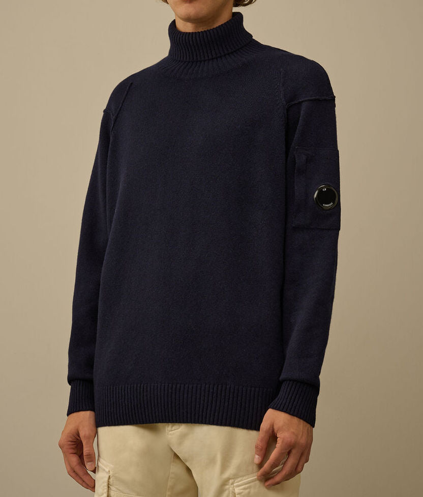 C.P. COMPANY Maglione Uomo Lambswool Grs Turtleneck-Total Eclipse Blue