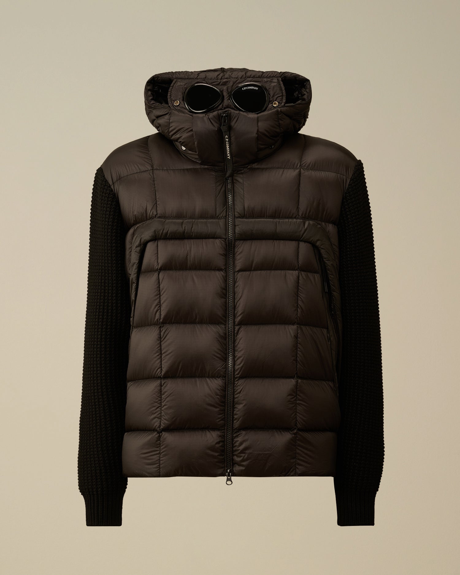 C.P. COMPANY Giacca Uomo Extrafine Merino Wool Mixed Full Zip Goggle-Black