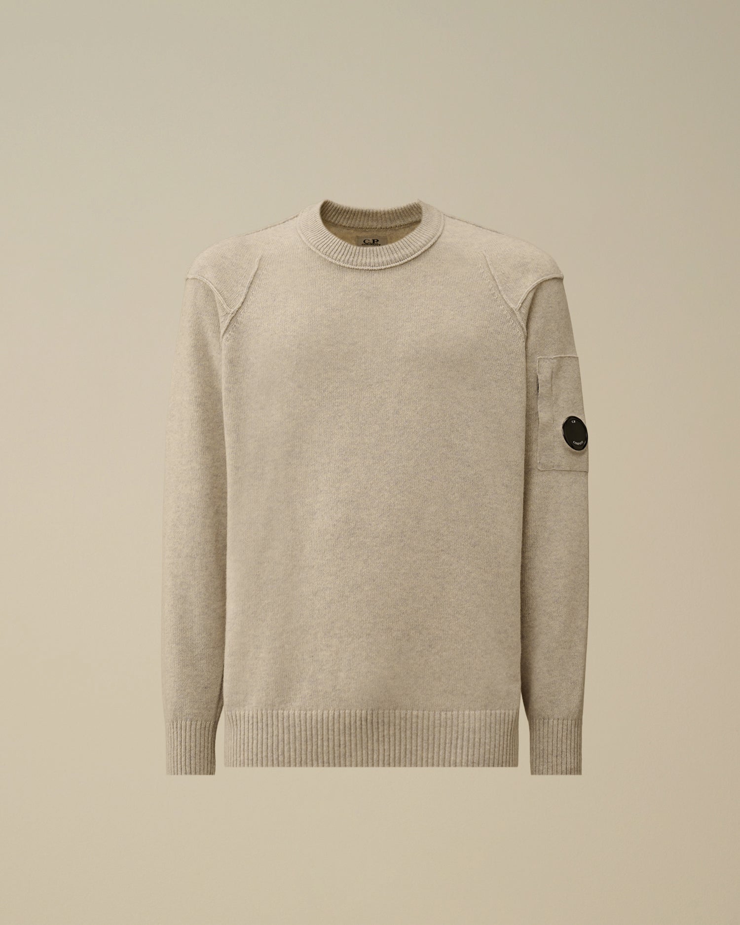 C.P. COMPANY Maglione Uomo Lambswool GRS Crewneck Lens-Off White Melange