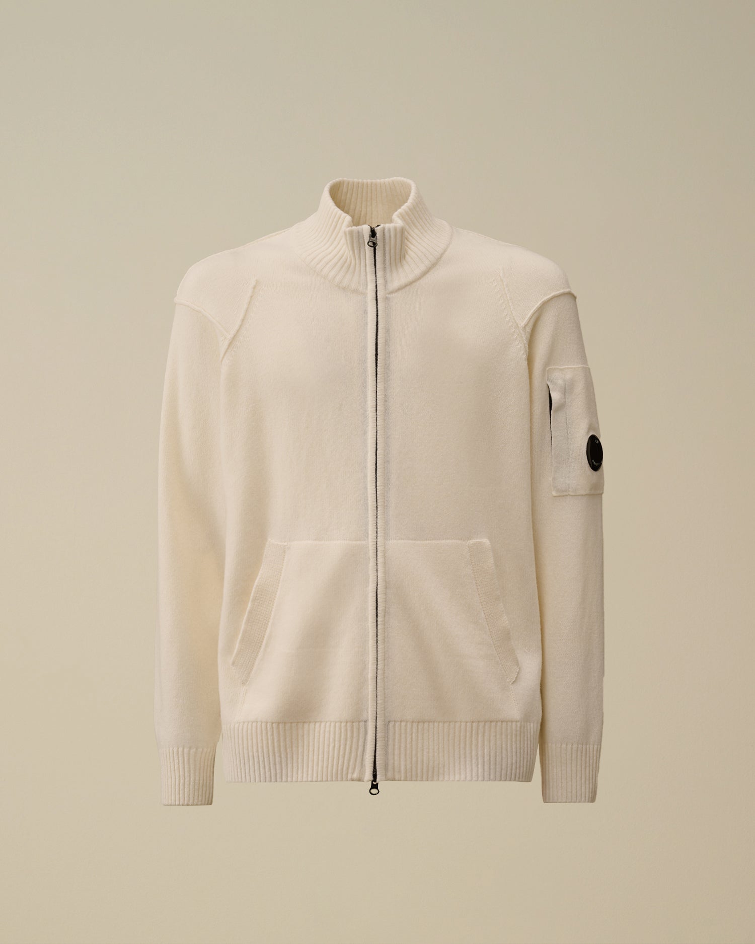 C.P. COMPANY Cardigan Uomo Lambswool GRS Full Zip-Gauze White