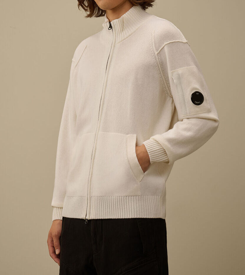 C.P. COMPANY Cardigan Uomo Lambswool GRS Full Zip-Gauze White