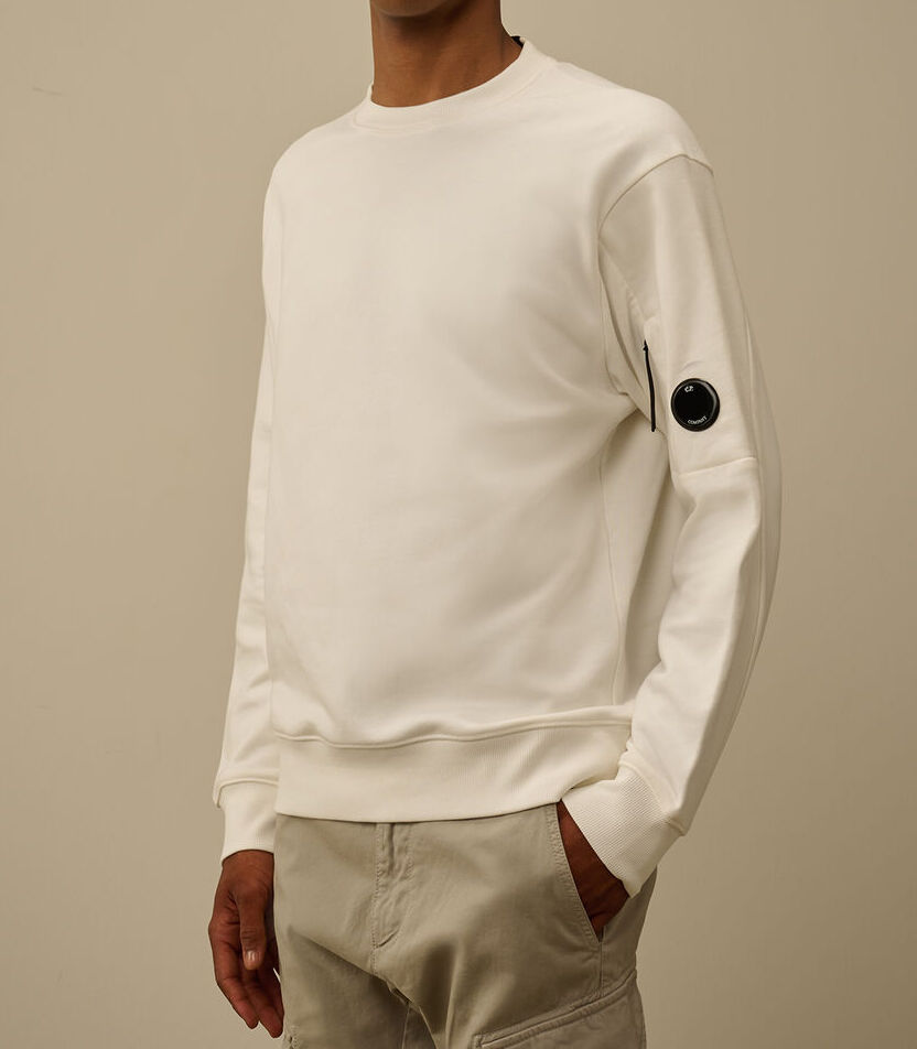 C.P. COMPANY Felpa Uomo Diagonal Raised Fleece Crewneck-Gauze White