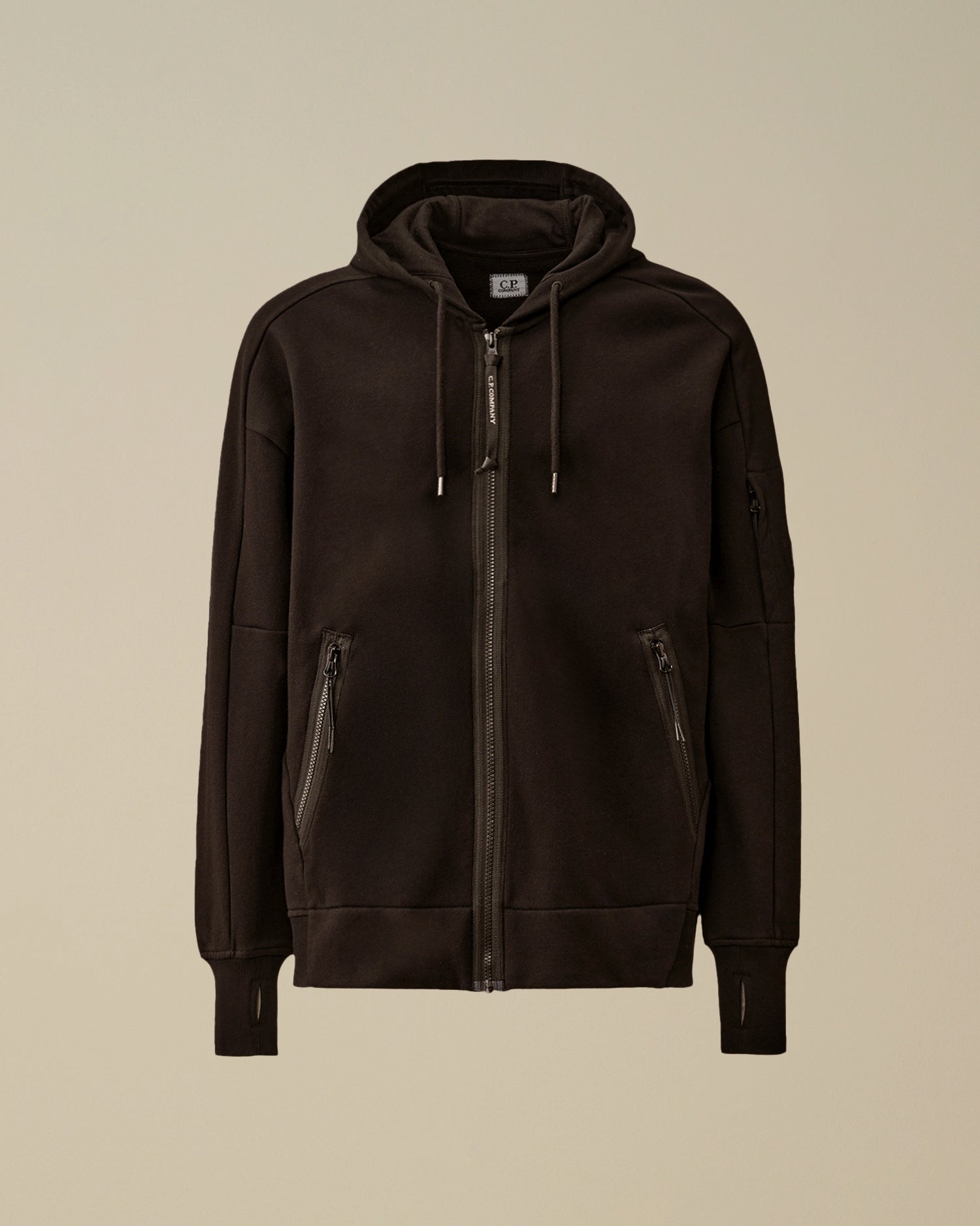 C.P. COMPANY Felpa Uomo Diagonal Raised Fleece Full Zip-Black