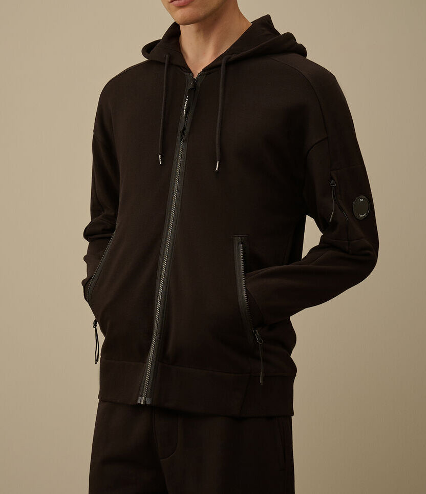 C.P. COMPANY Felpa Uomo Diagonal Raised Fleece Full Zip-Black