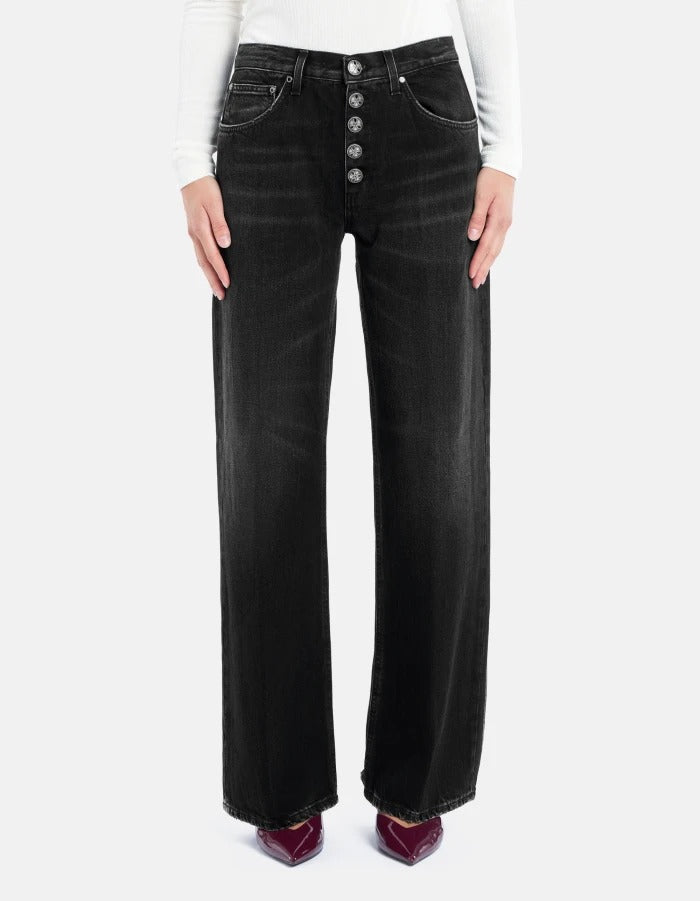 DONDUP Jeans Donna Jacklyn Gioiello Wide Leg-Nero