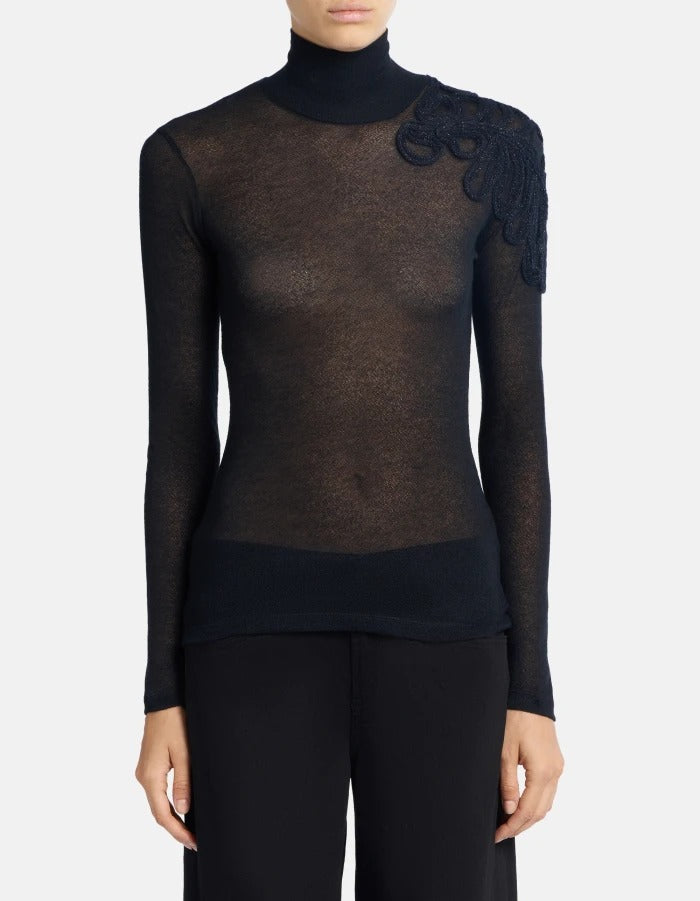 DONDUP Maglia Donna Dolcevita Viscosa Ricamo-Nero