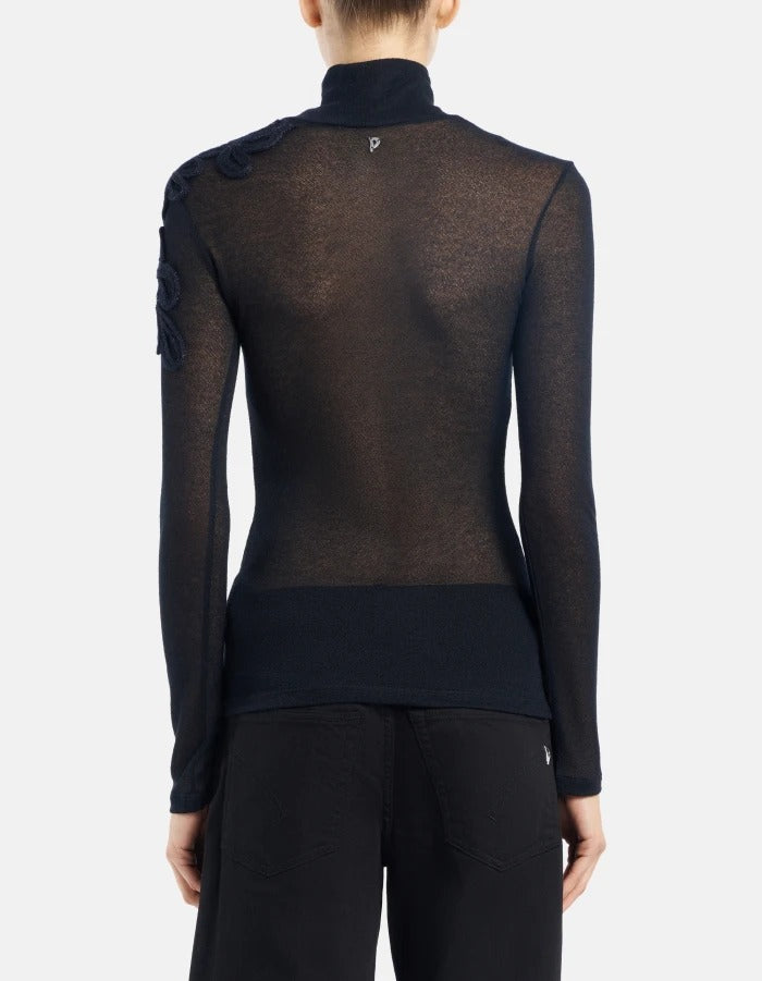 DONDUP Maglia Donna Dolcevita Viscosa Ricamo-Nero