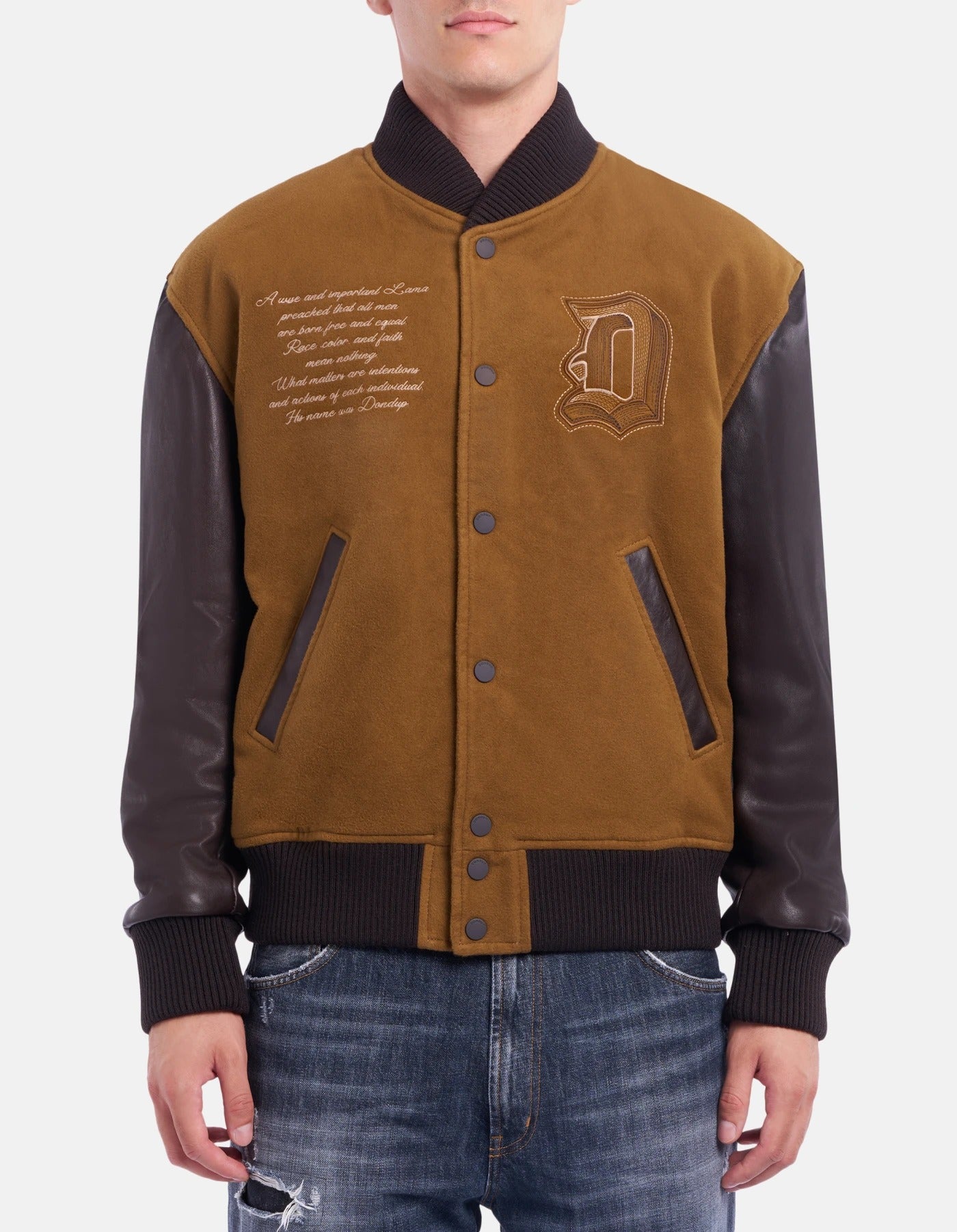 DONDUP Bomber Uomo Panno Pelle-Kaki