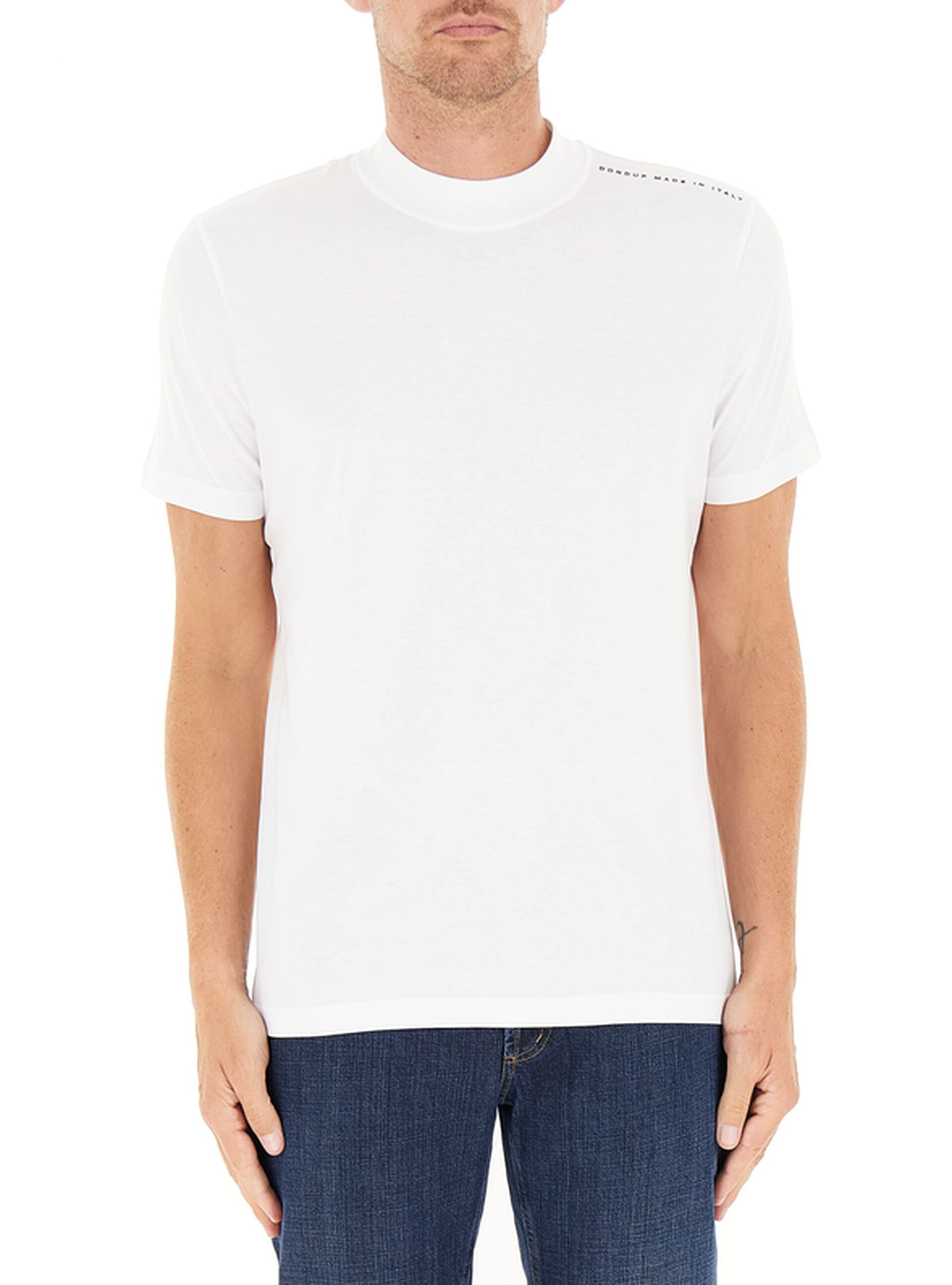DONDUP T-Shirt Uomo Jersey Over Logo Lettering-Bianco