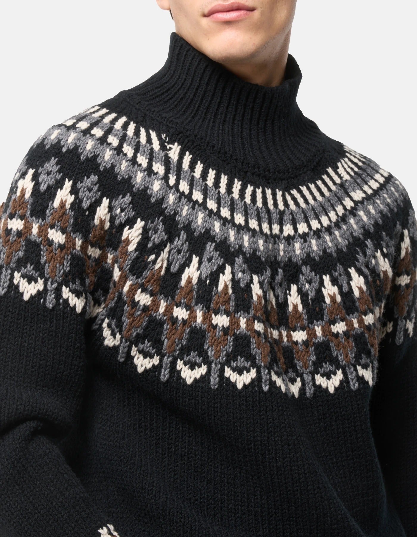 DONDUP Maglia Dolcevita Uomo Lana Jacquard Regular-Nero