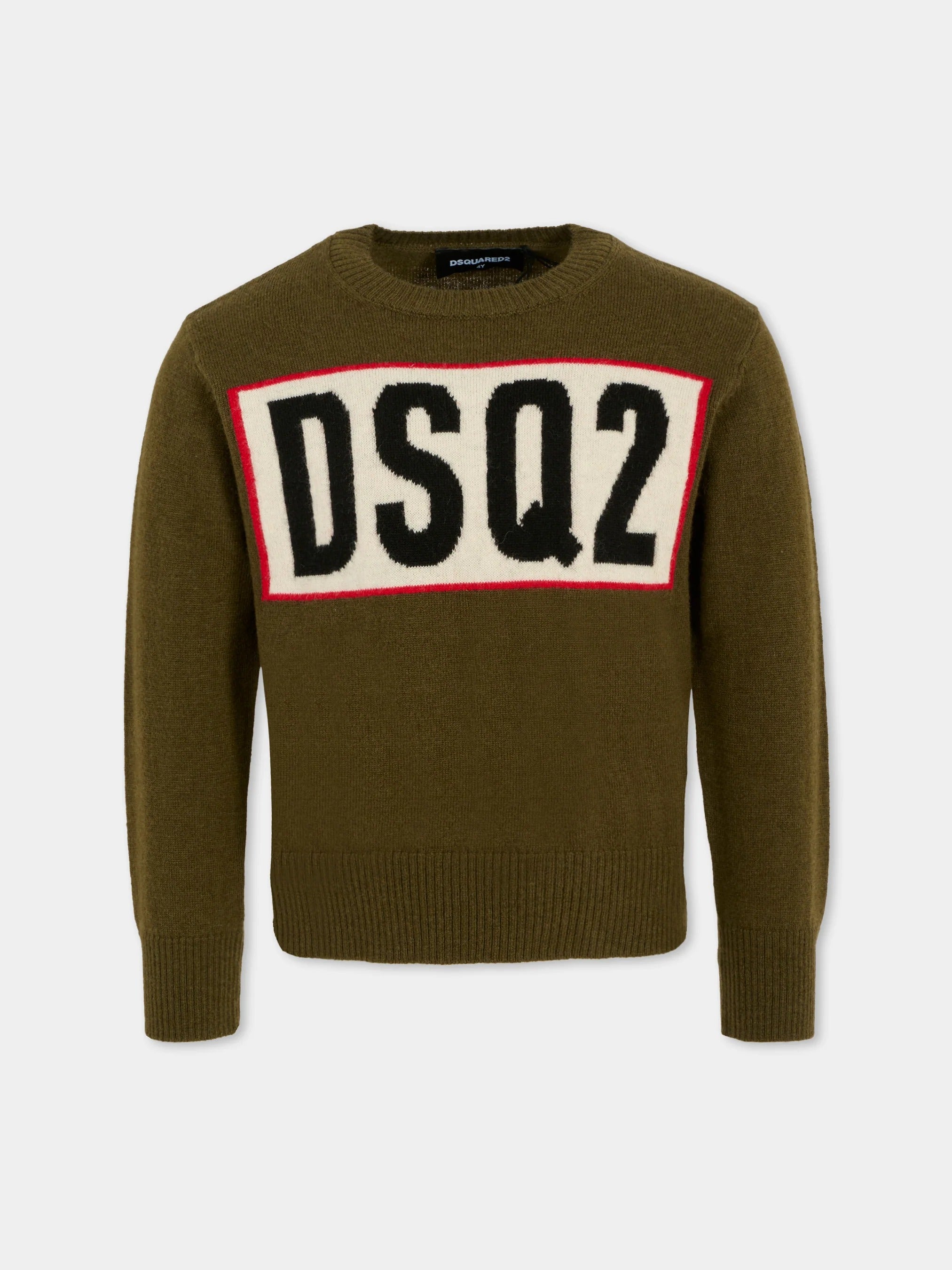 DSQUARED2 Pullover Junior Logo Jacquard-Verde Militare