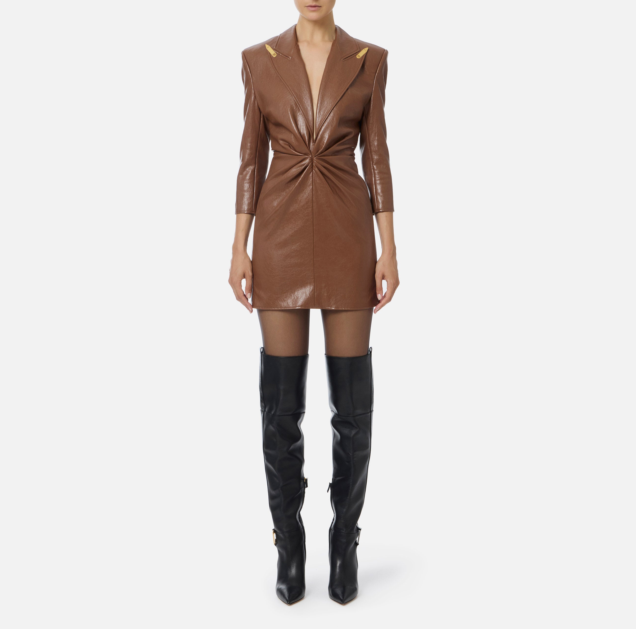 Elisabetta Franchi Abito Donna Corto Craquelé-Brown Sugar