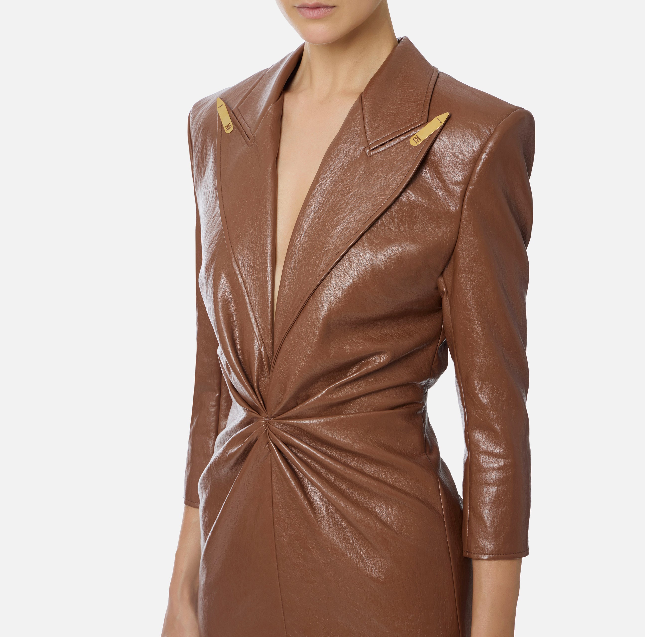 Elisabetta Franchi Abito Donna Corto Craquelé-Brown Sugar