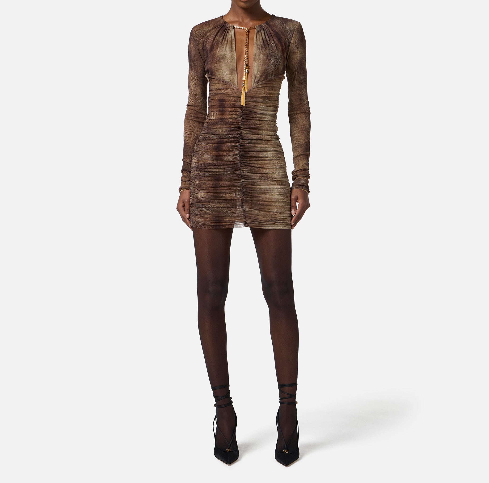 ELISABETTA FRANCHI Abito Corto Tulle Collana-Lizard