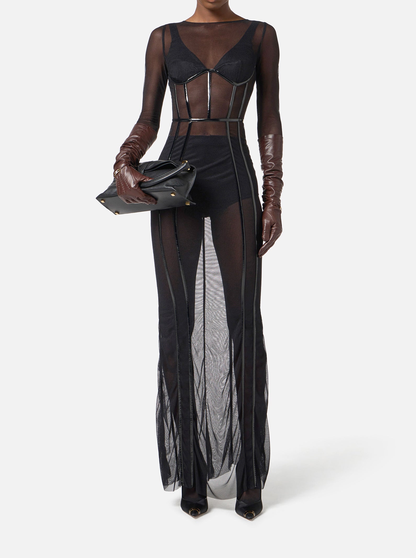 ELISABETTA FRANCHI Abito Red Carpet Tulle-Nero