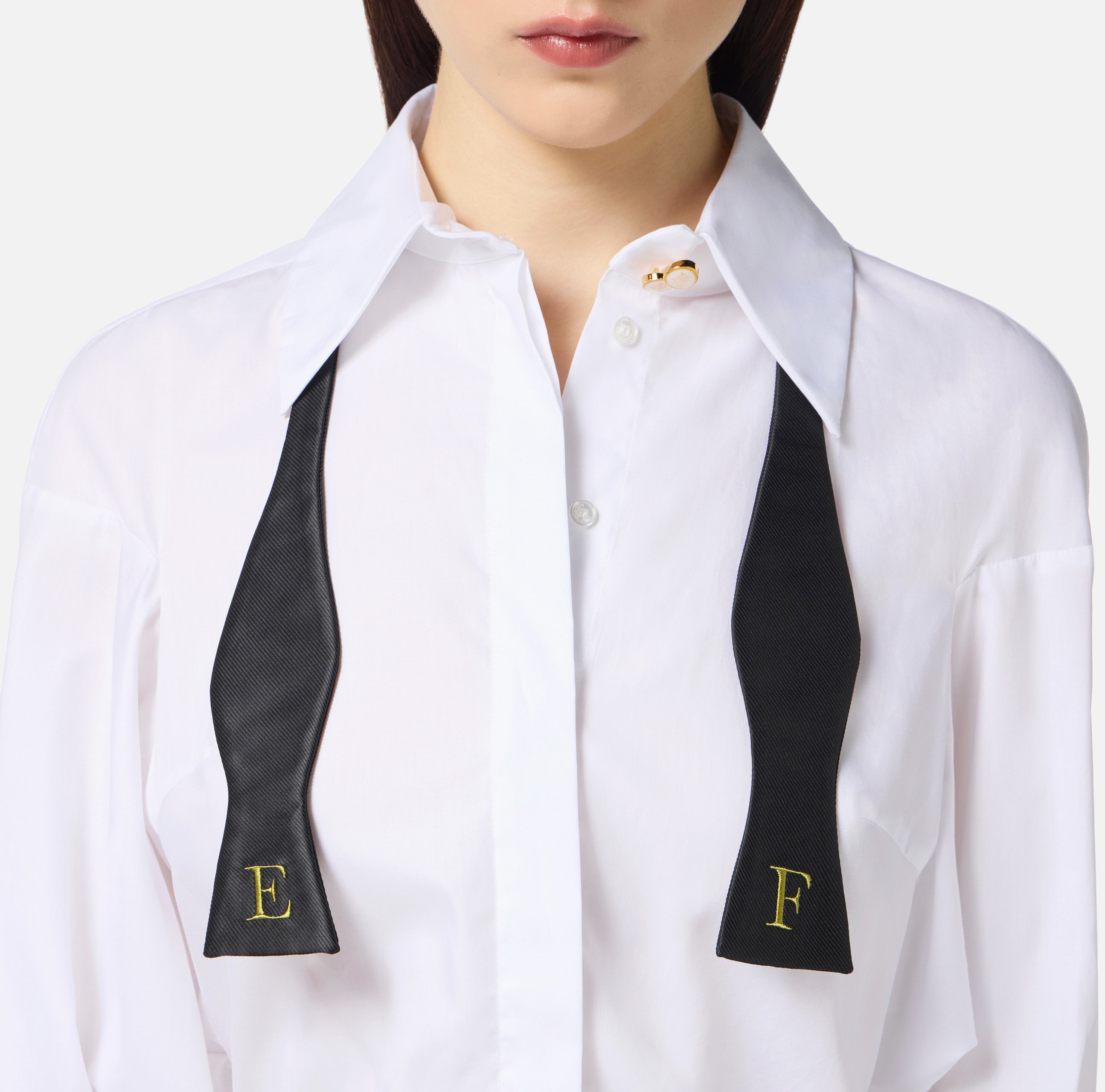 ELISABETTA FRANCHI Abito Red Carpet Popeline Raso Papillon-Bianco Iguana