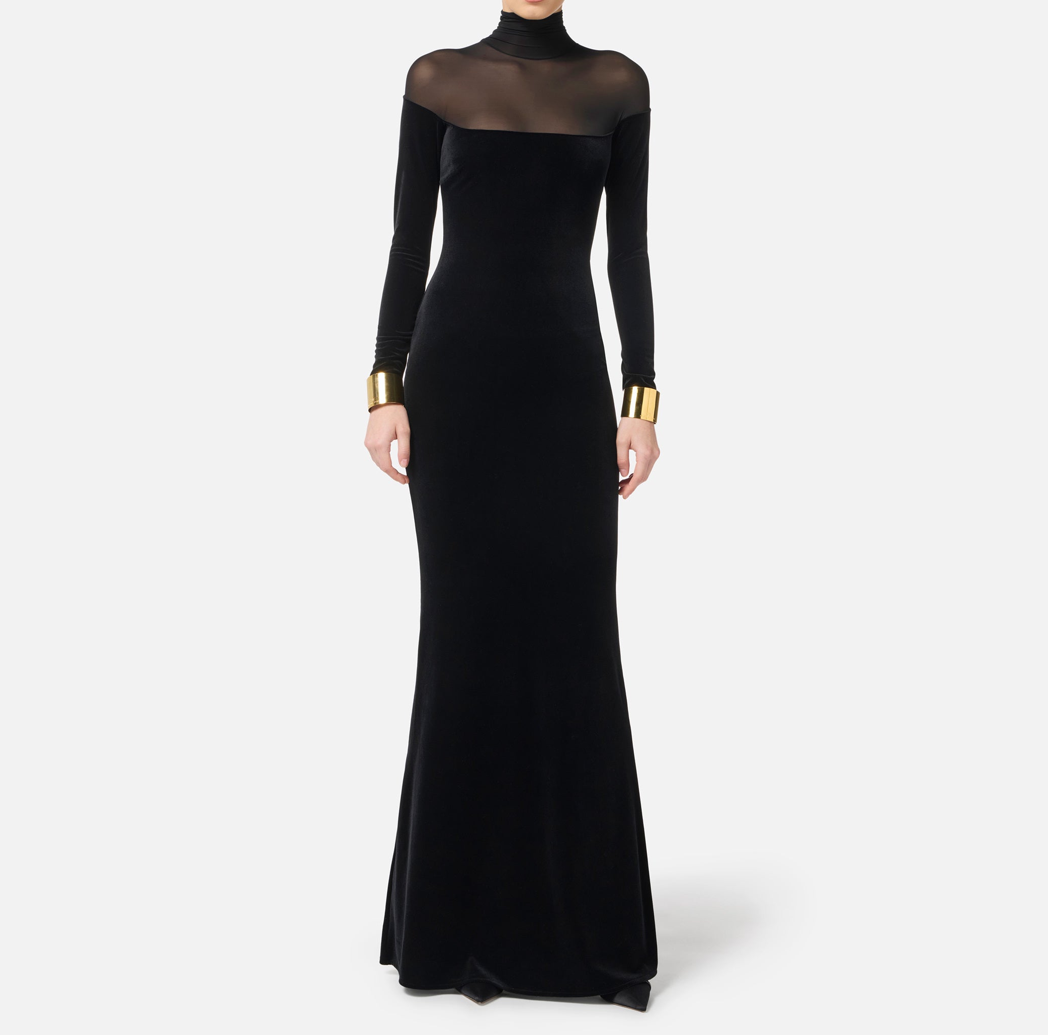 ELISABETTA FRANCHI Abito Red Carpet Velluto Jersey-Nero