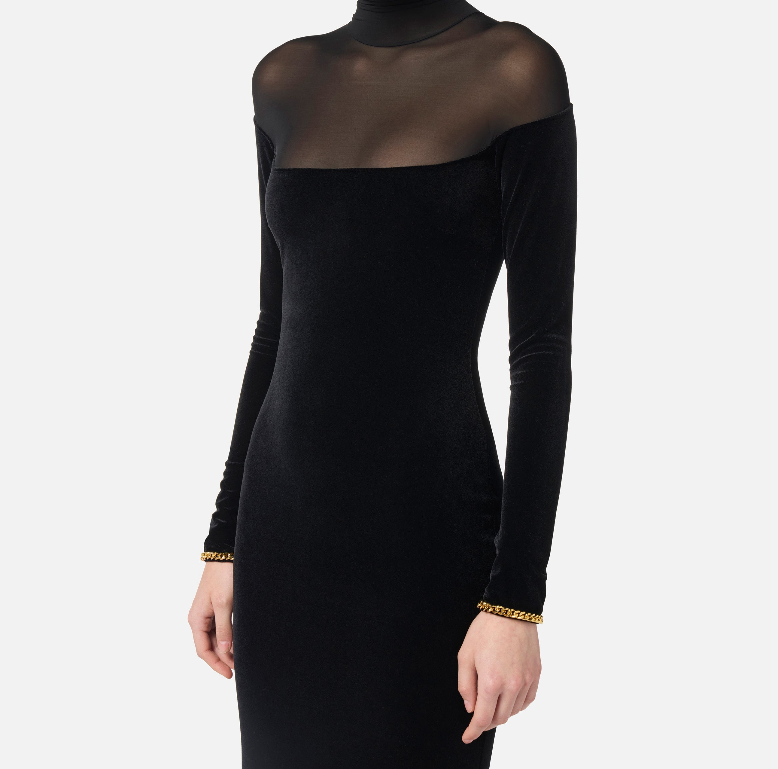 ELISABETTA FRANCHI Abito Red Carpet Velluto Jersey-Nero