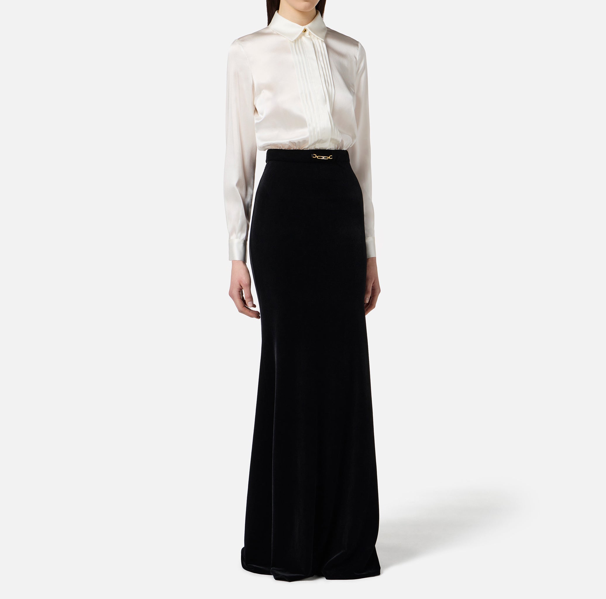 ELISABETTA FRANCHI Abito Red Carpet Raso Velluto-Avorio Nero