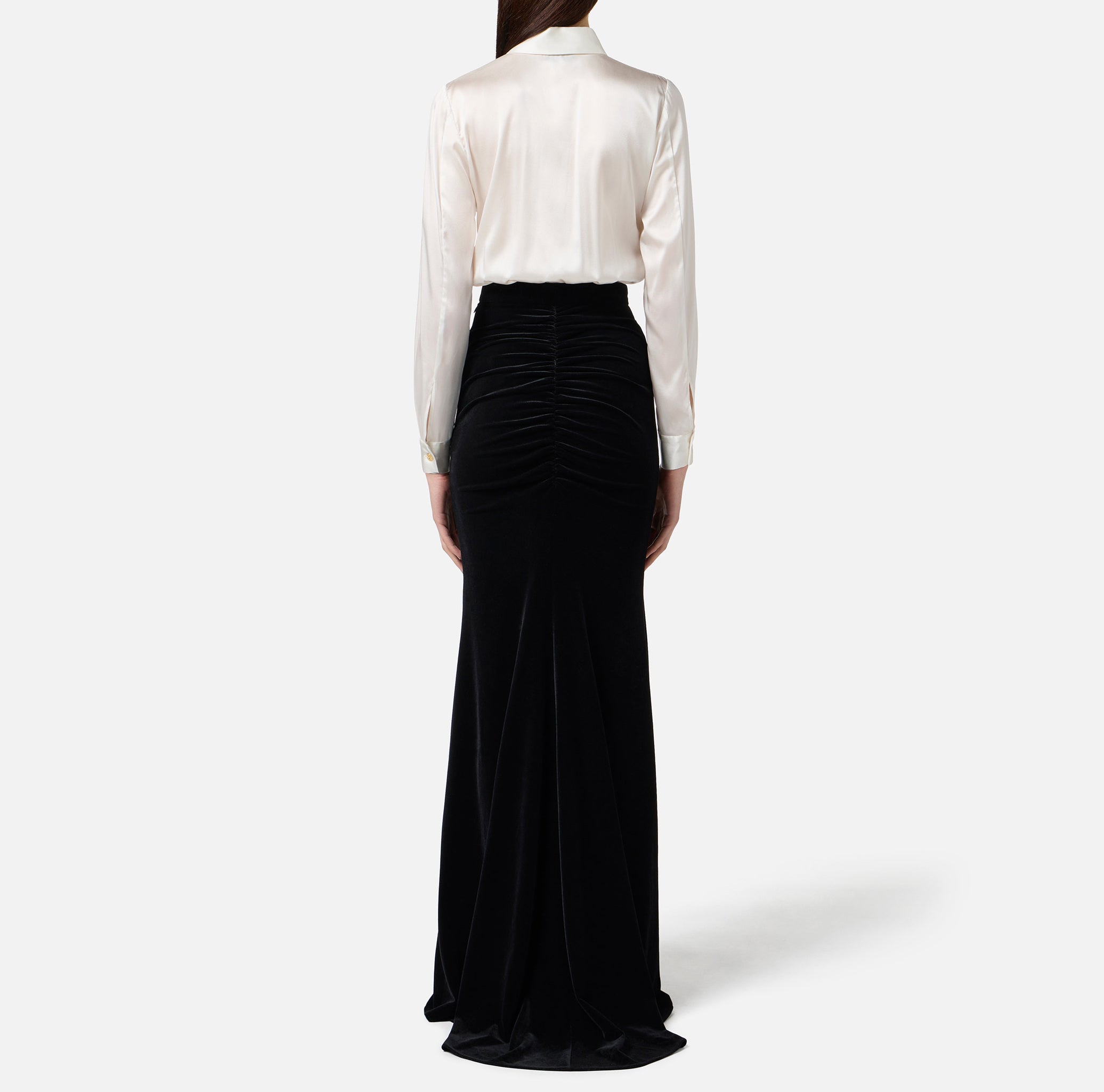 ELISABETTA FRANCHI Abito Red Carpet Raso Velluto-Avorio Nero