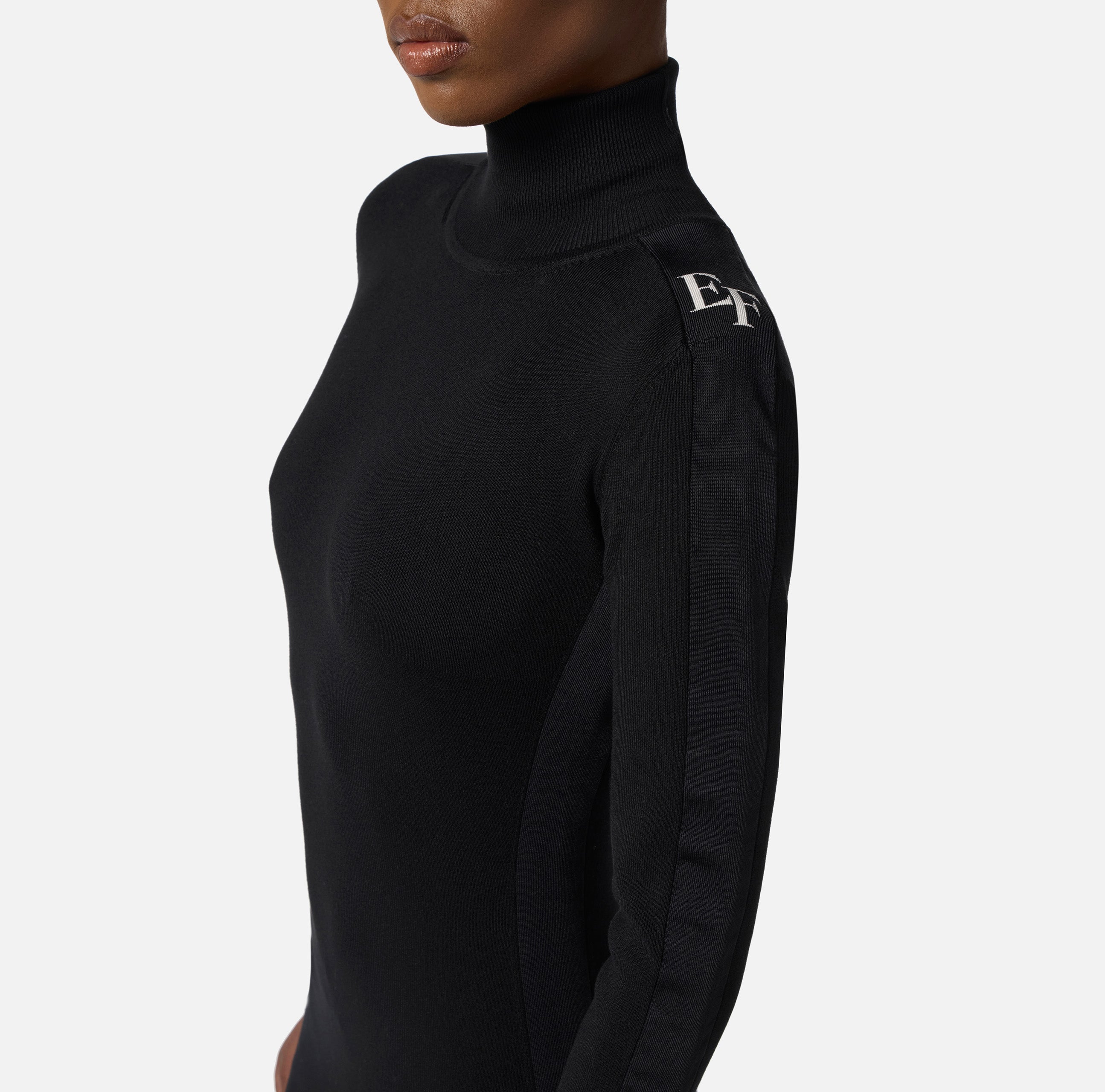 ELISABETTA FRANCHI Abito Midi Maglia Viscosa Bande Logo-Nero Milk
