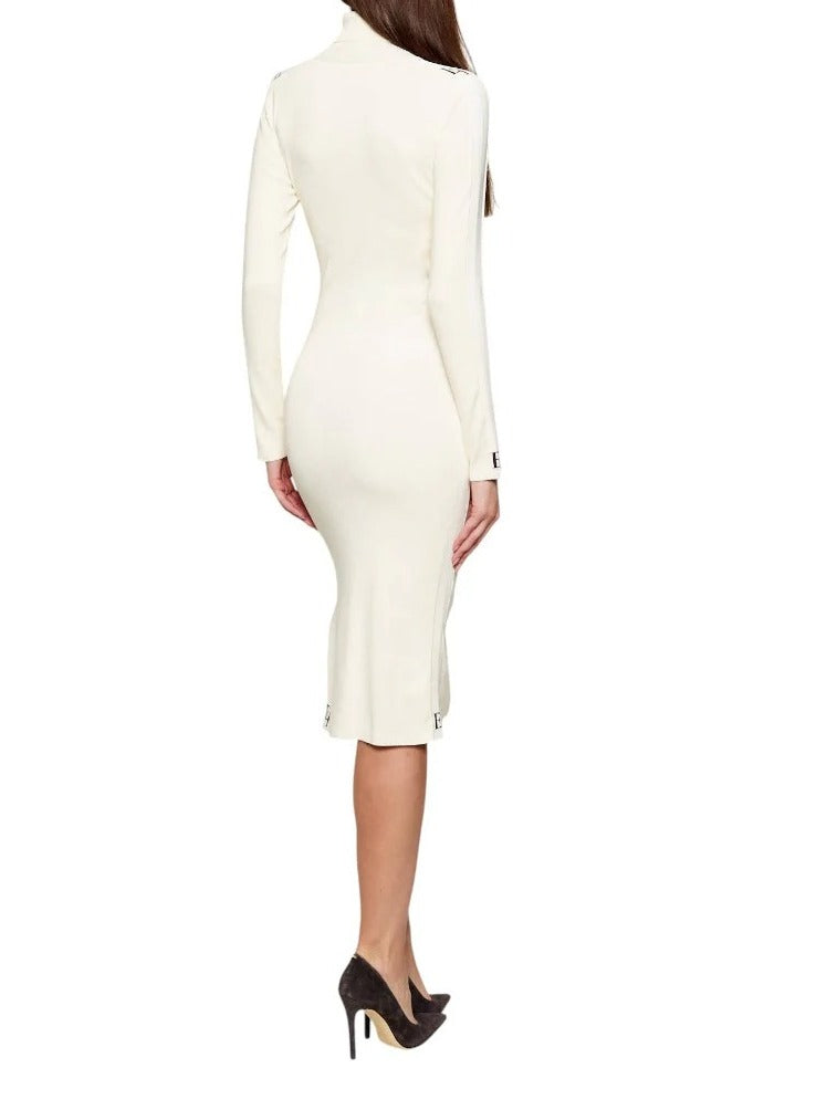 ELISABETTA FRANCHI Abito Midi Maglia Viscosa Bande Logo-Milk Coffee