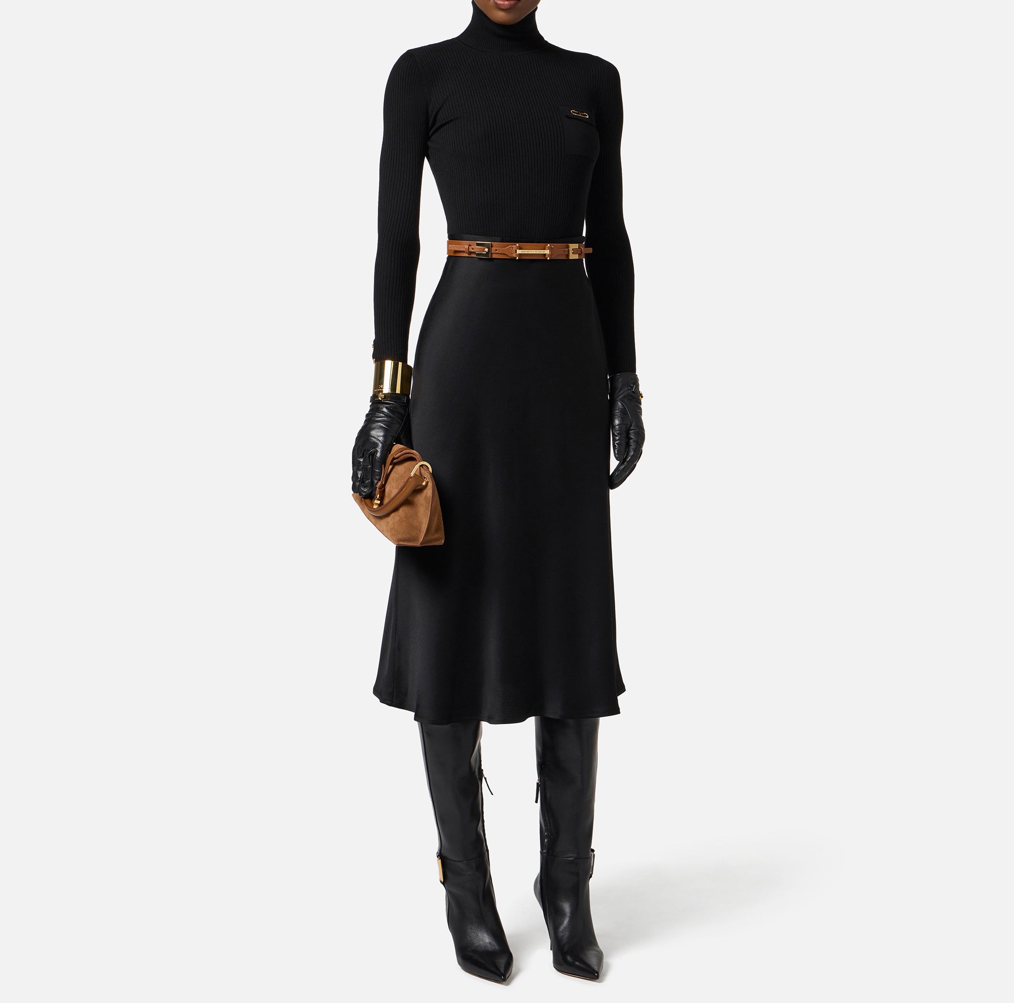 ELISABETTA FRANCHI Abito Midi Maglia Raso-Nero