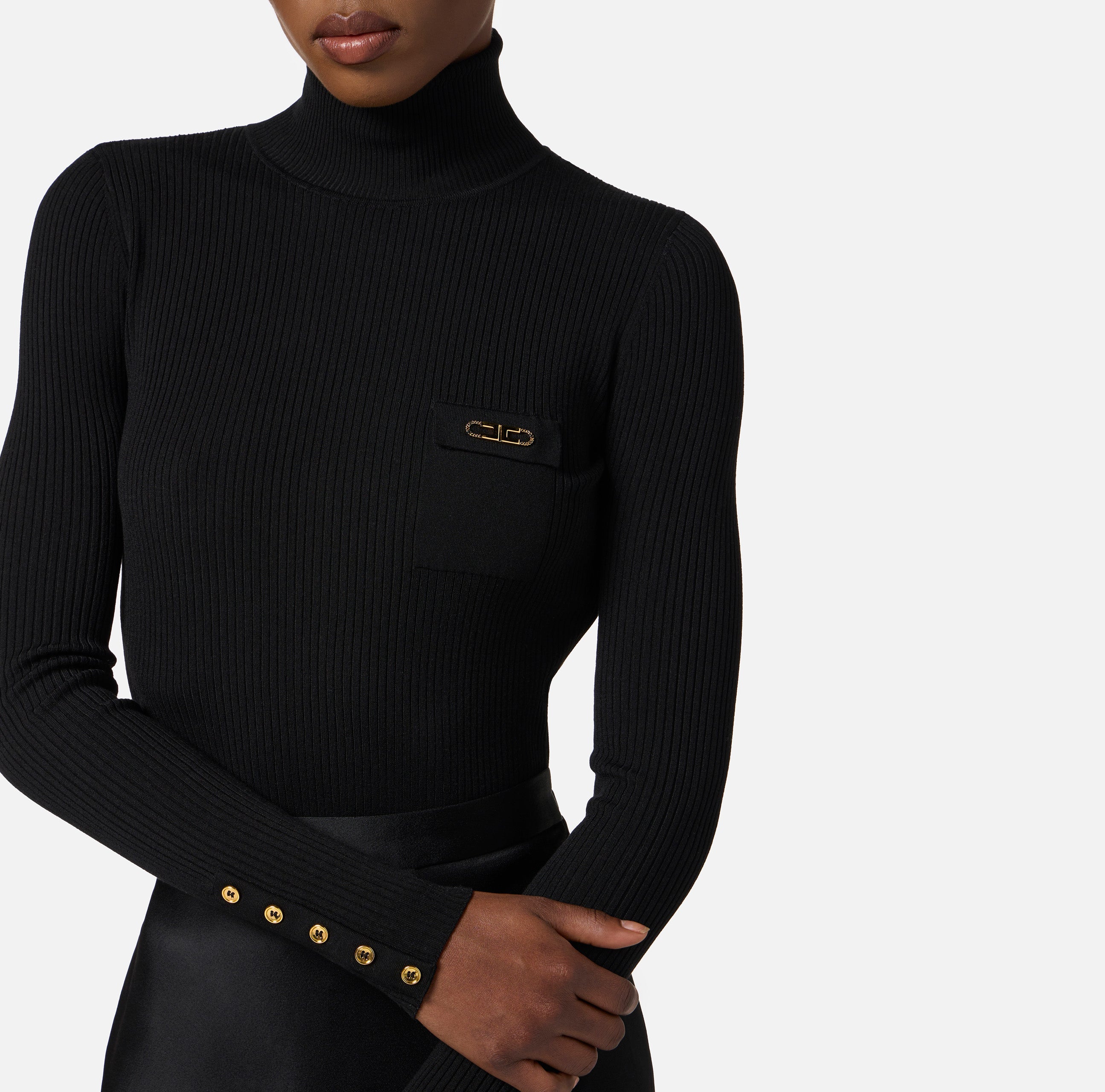 ELISABETTA FRANCHI Abito Midi Maglia Raso-Nero