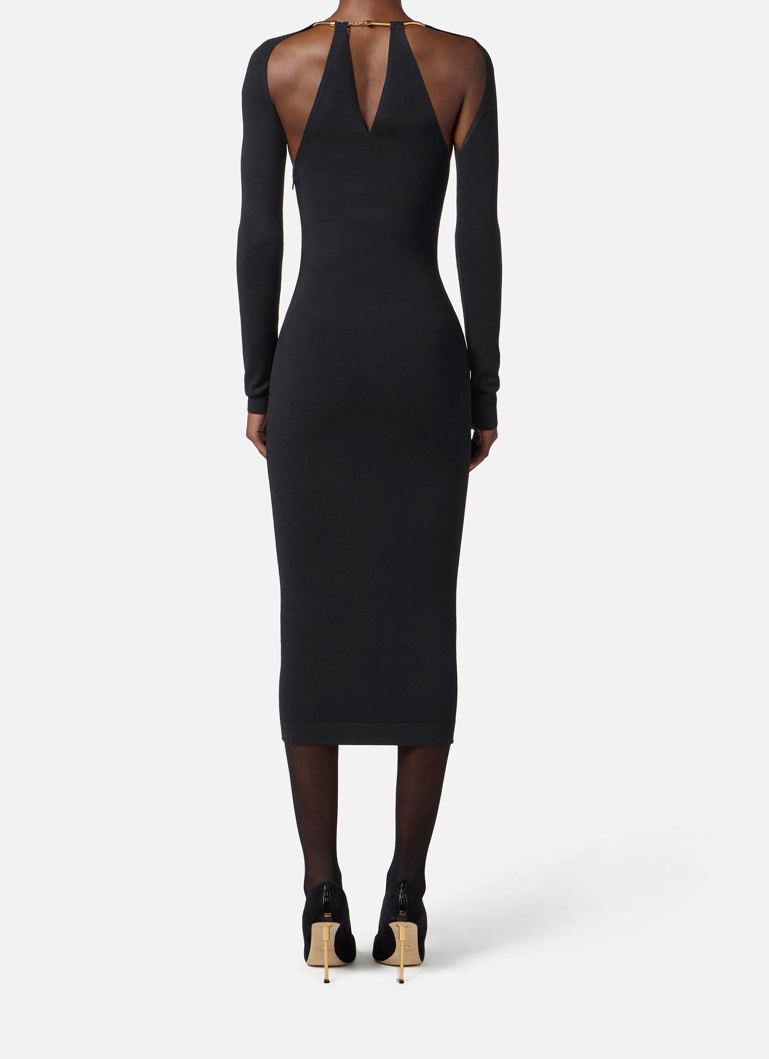 ELISABETTA FRANCHI Abito Midi Maglia Collana Snake-Nero
