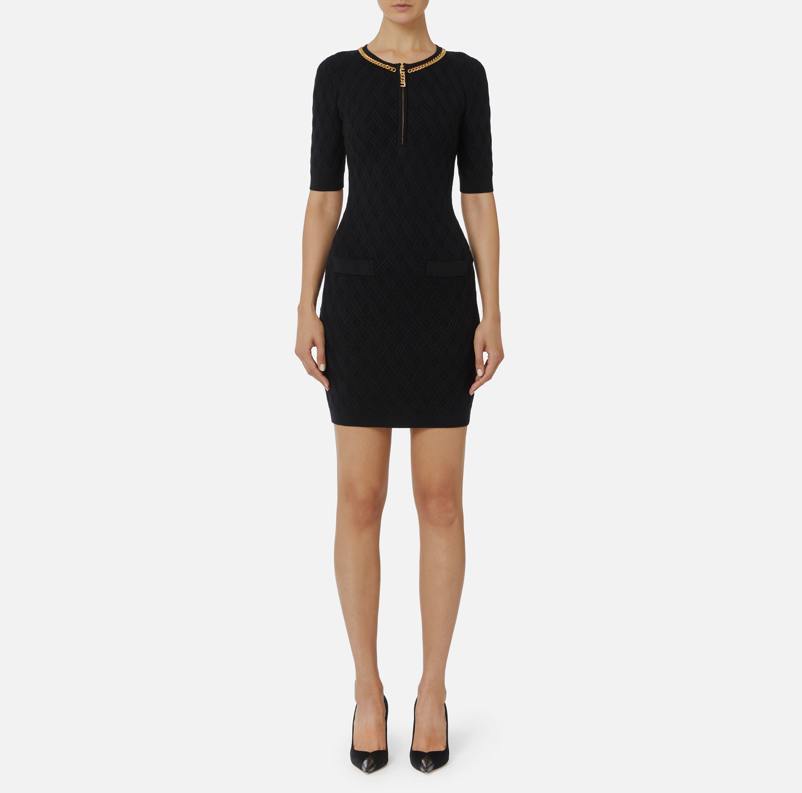 ELISABETTA FRANCHI Abito Corto Maglia Rombi Zip-Nero