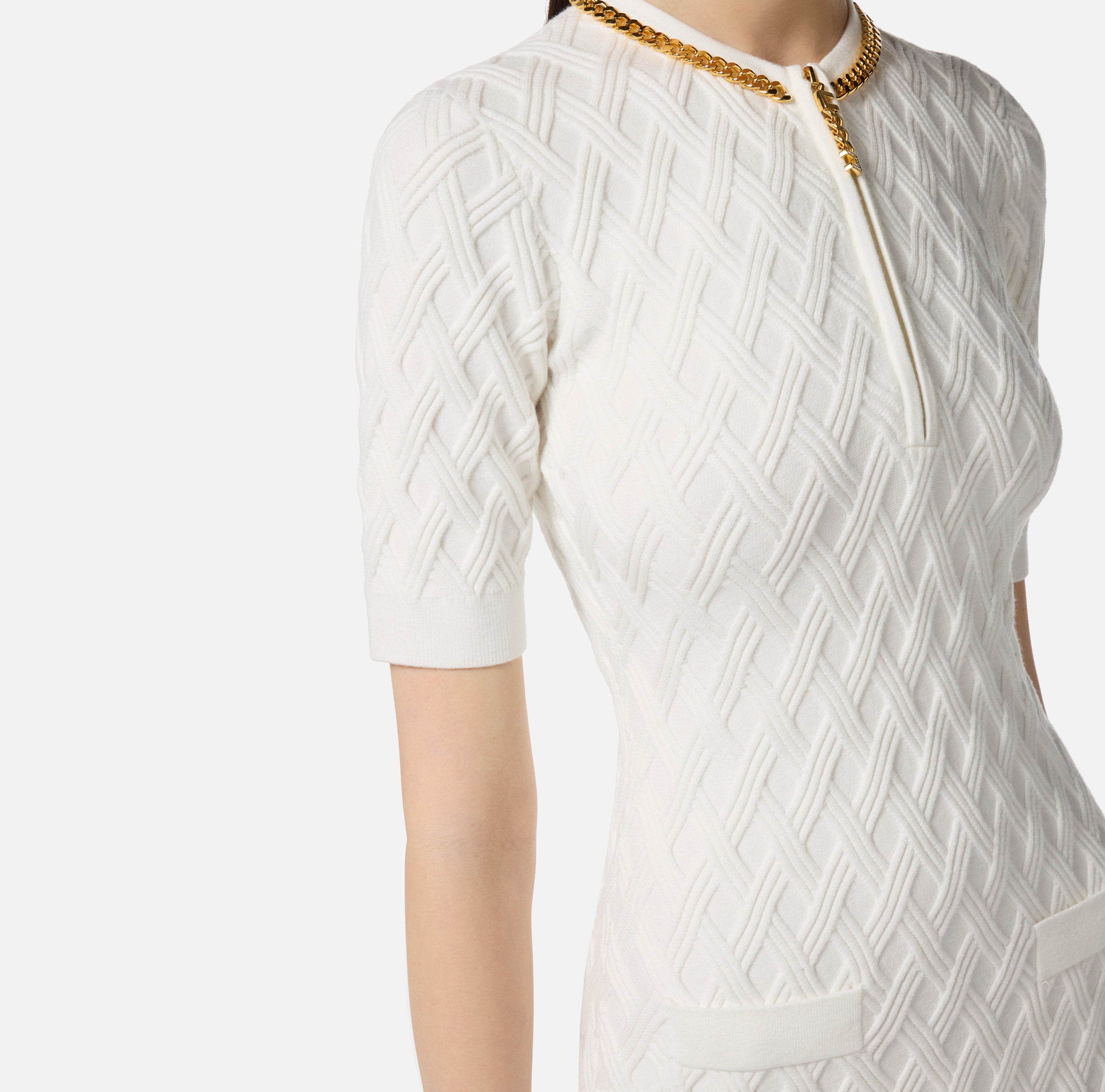 ELISABETTA FRANCHI Abito Corto Maglia Rombi Zip-Avorio
