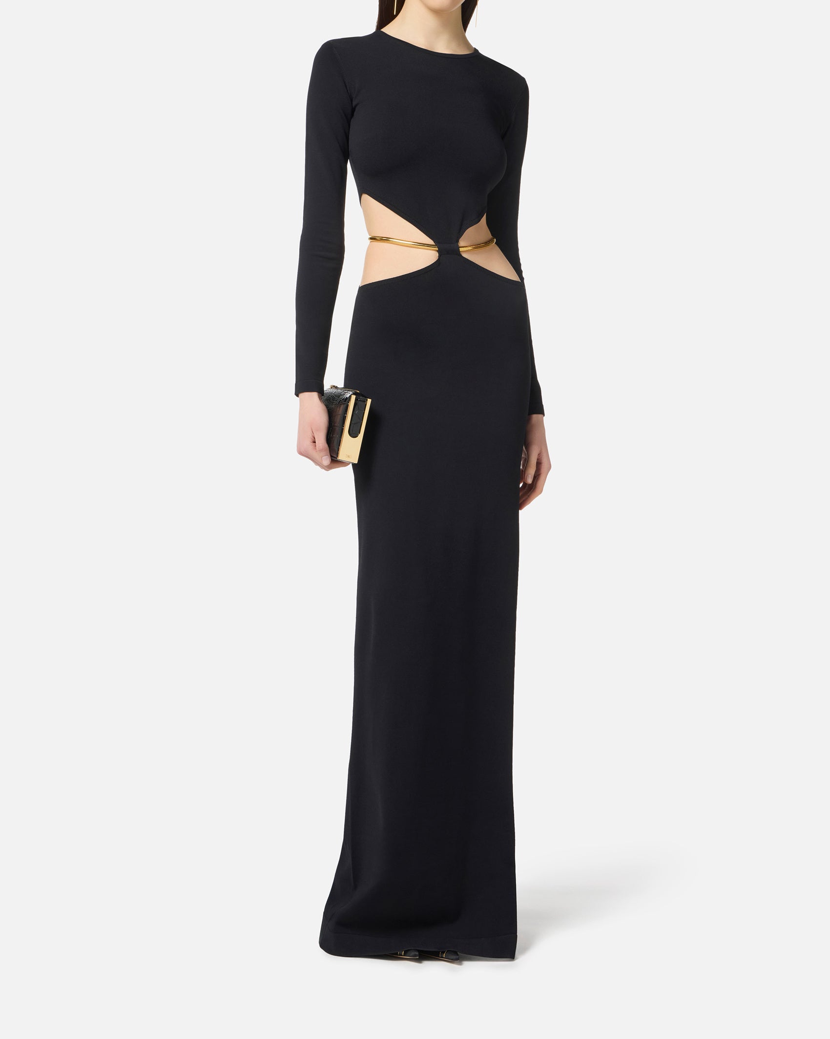 ELISABETTA FRANCHI Abito Red Carpet Maglia Cintura Snake-Nero