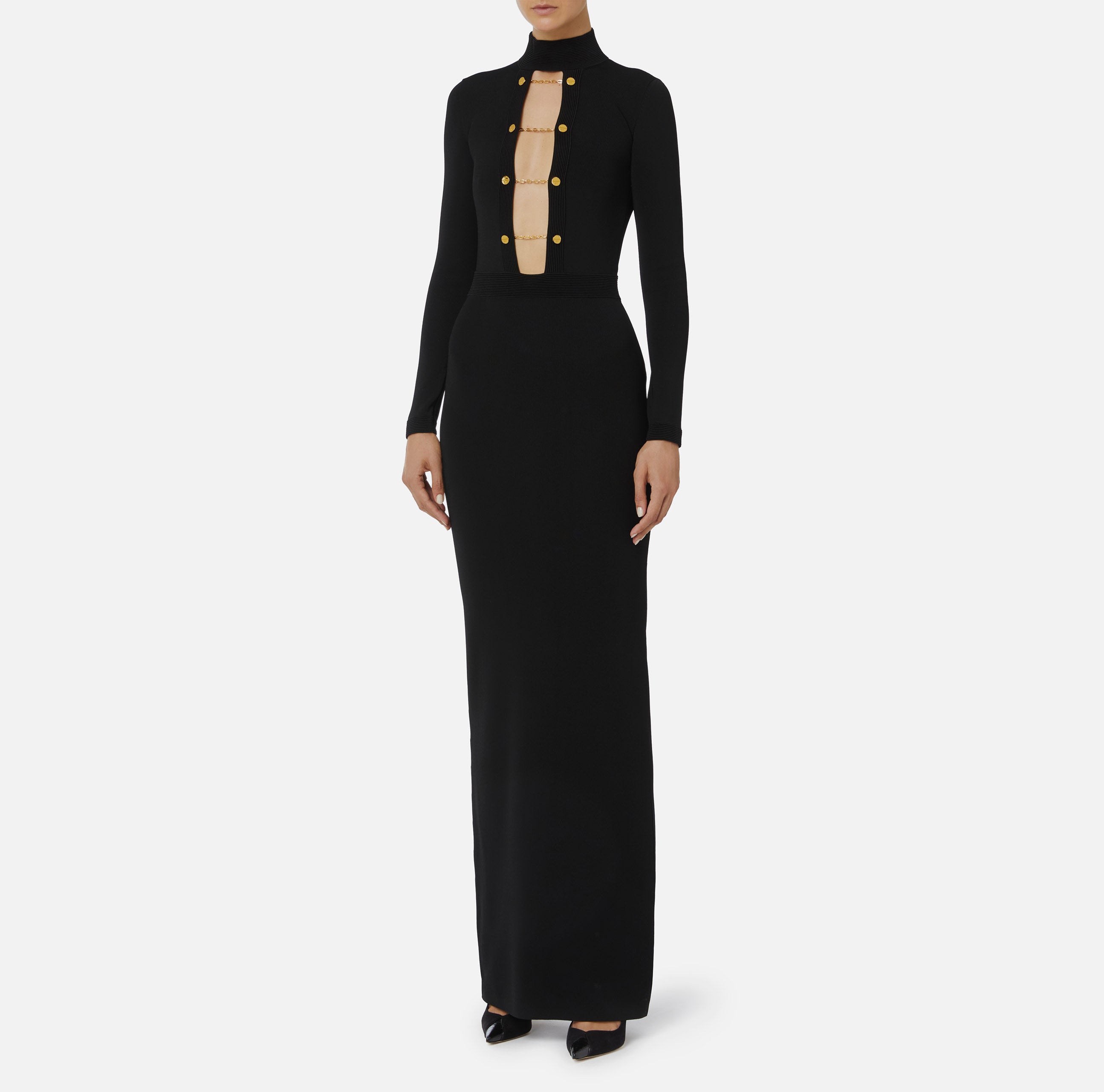 ELISABETTA FRANCHI Abito Lungo Maglia Viscosa Gemelli-Nero