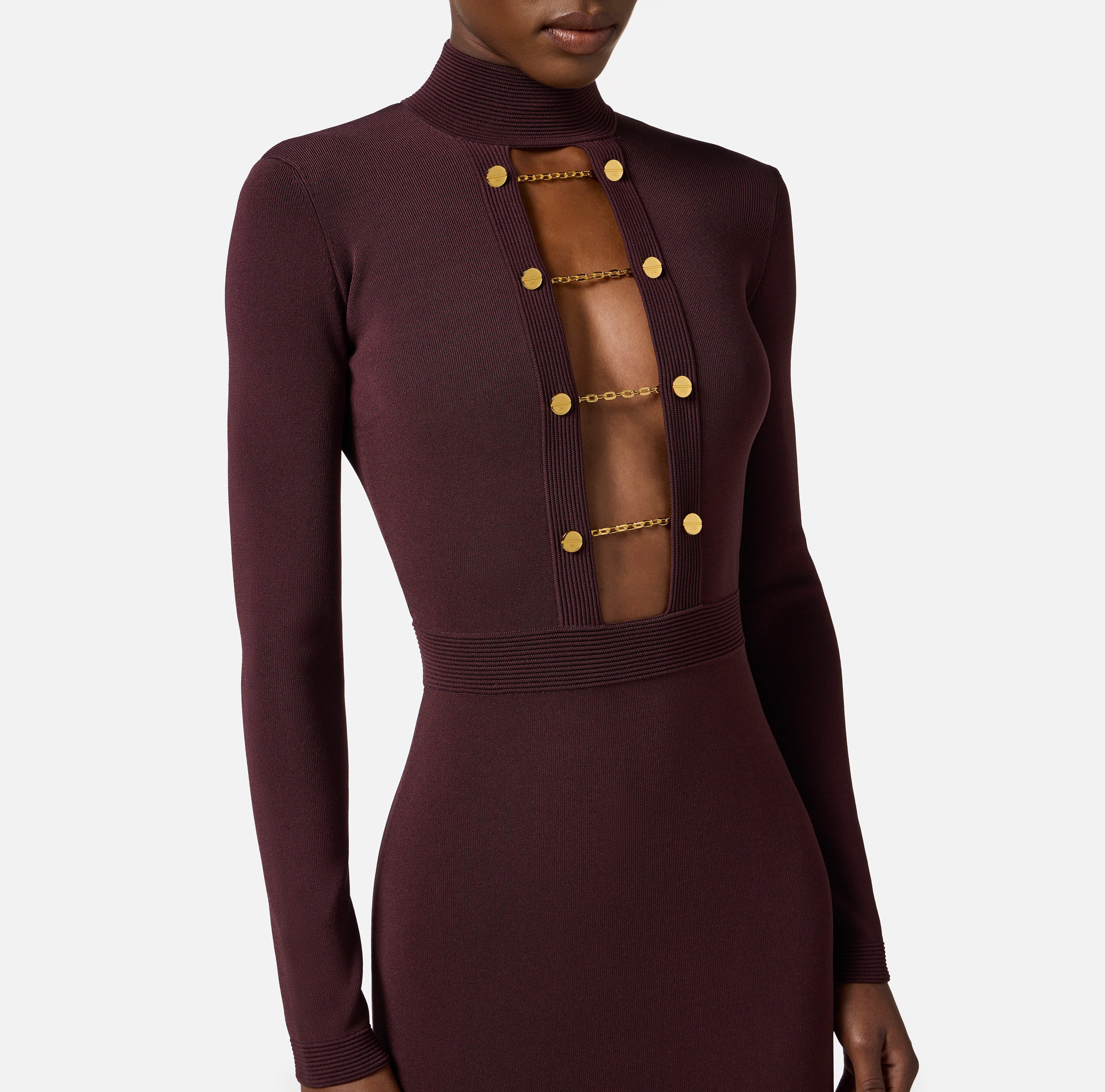 ELISABETTA FRANCHI Abito Lungo Maglia Viscosa Gemelli-Merlot
