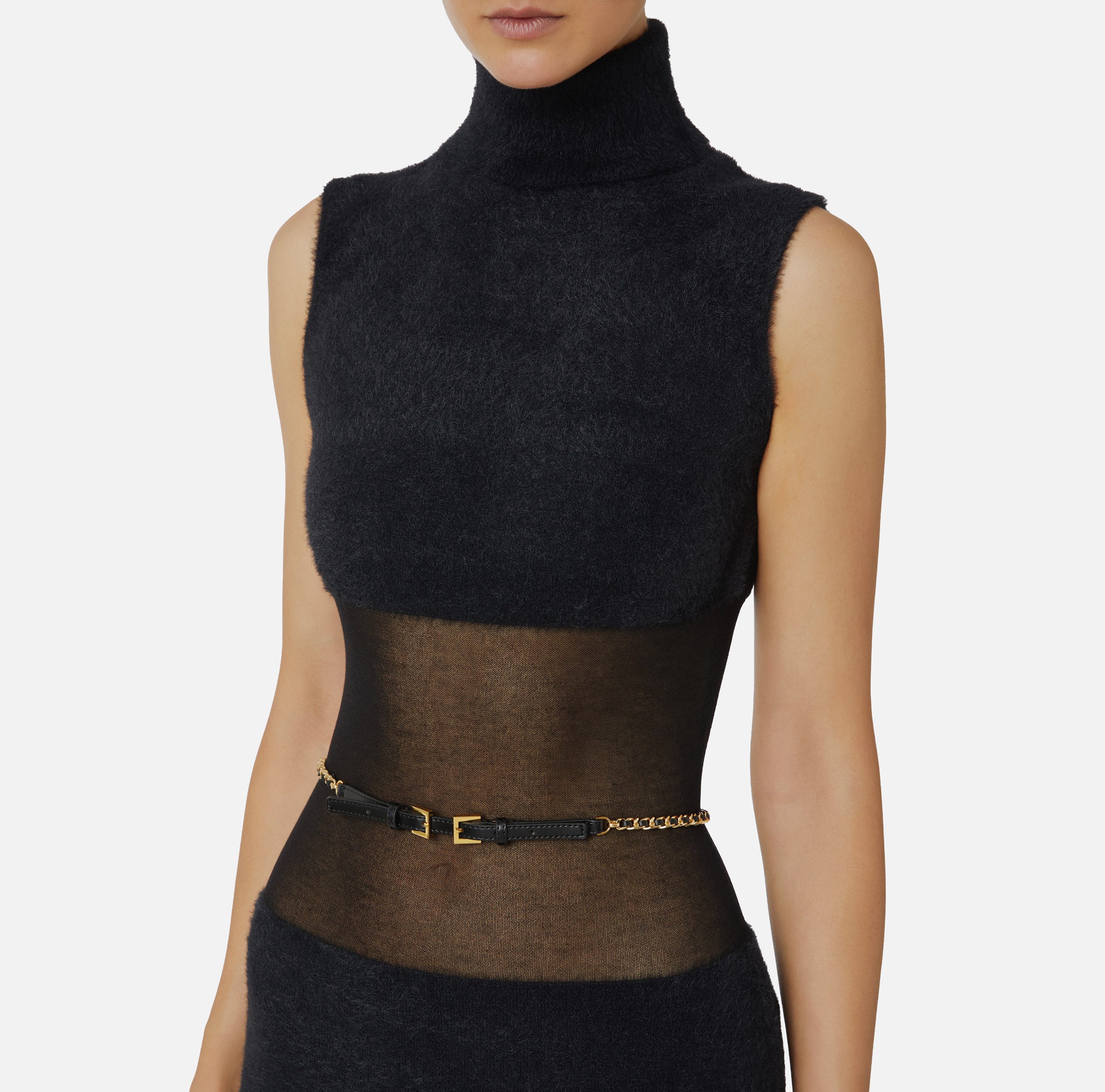 ELISABETTA FRANCHI Abito Midi Maglia Cintura-Nero