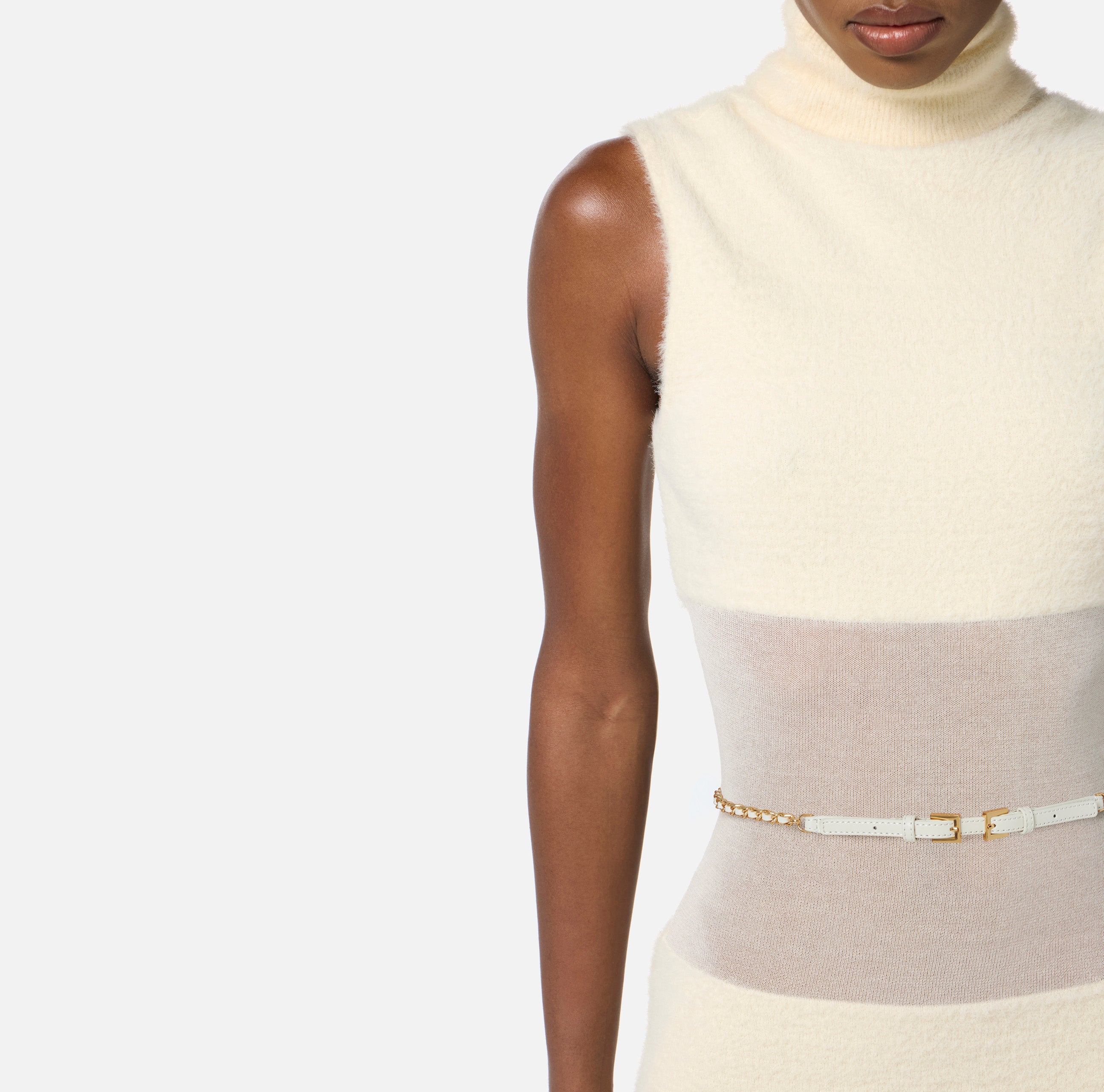 ELISABETTA FRANCHI Abito Midi Maglia Cintura-Milk