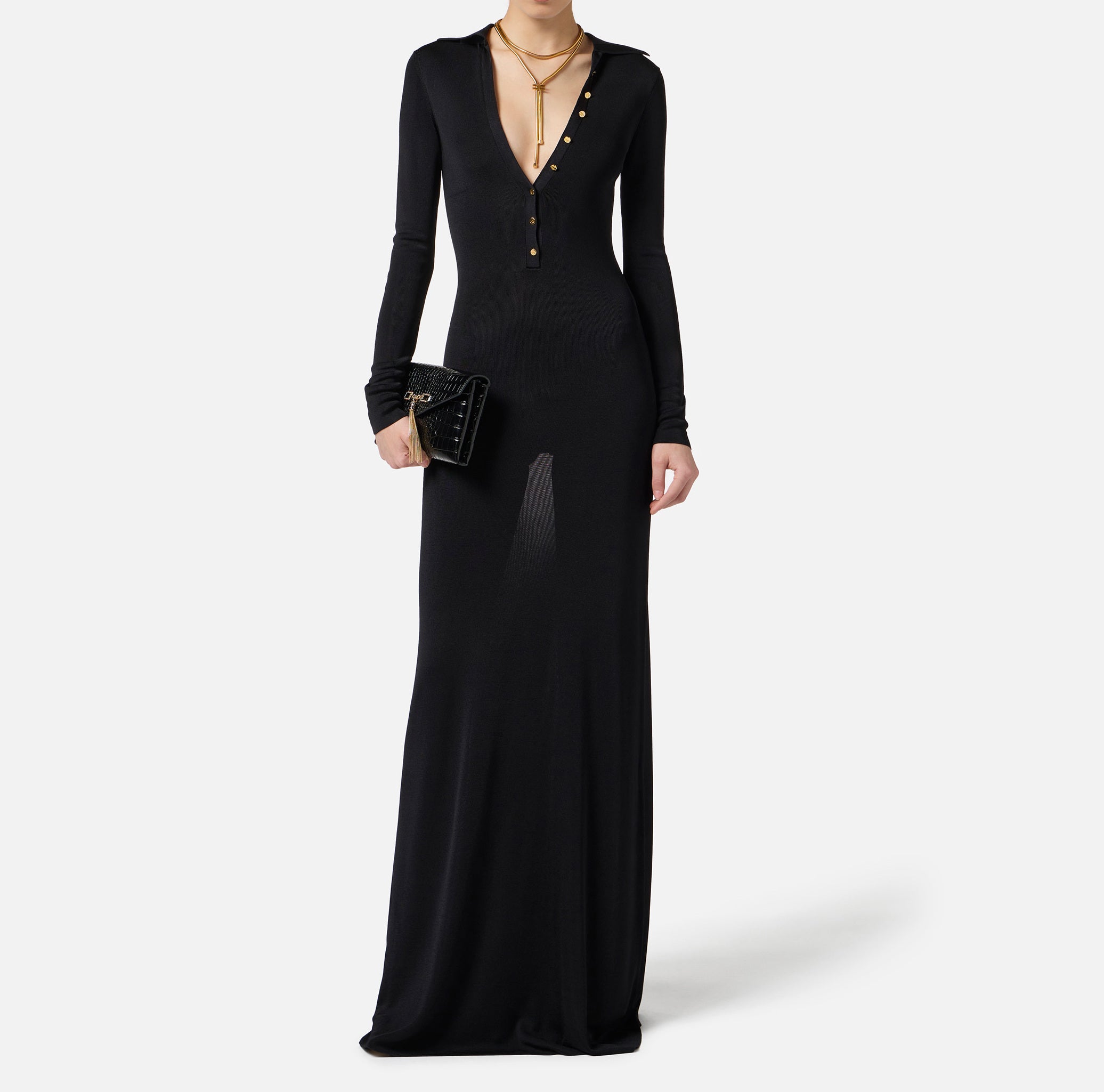 ELISABETTA FRANCHI Abito Red Carpet Viscosa Bottoni-Nero