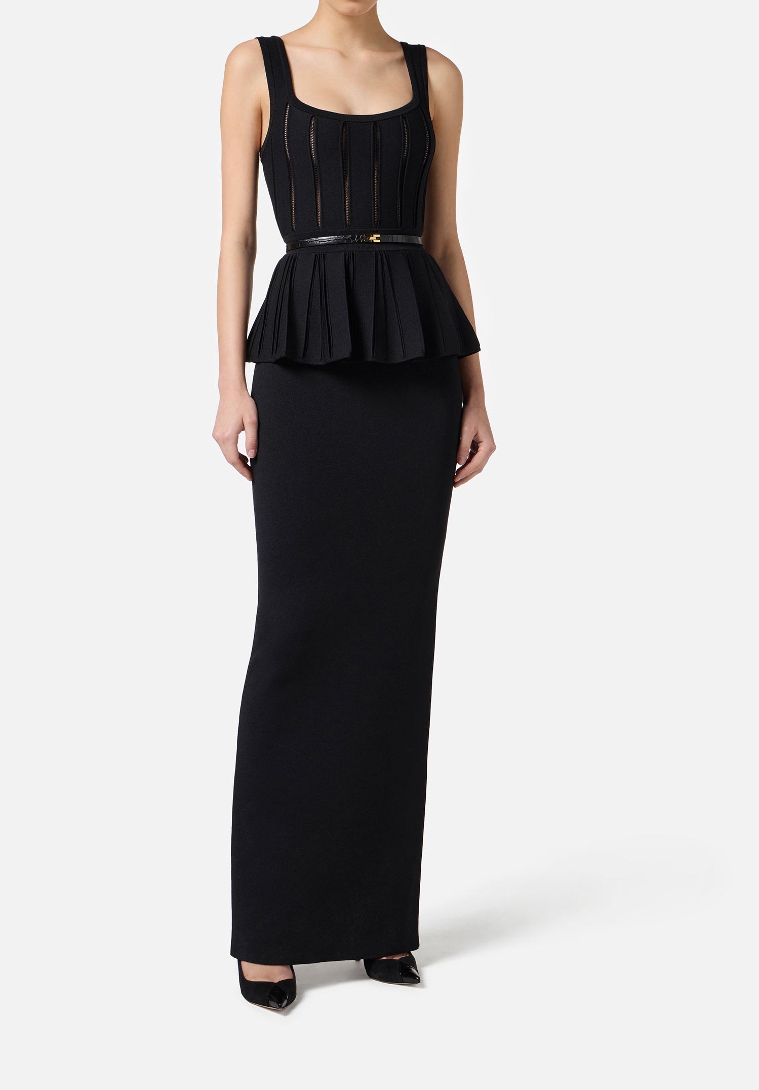 ELISABETTA FRANCHI Abito Red Carpet Maglia Viscosa Cintura-Nero