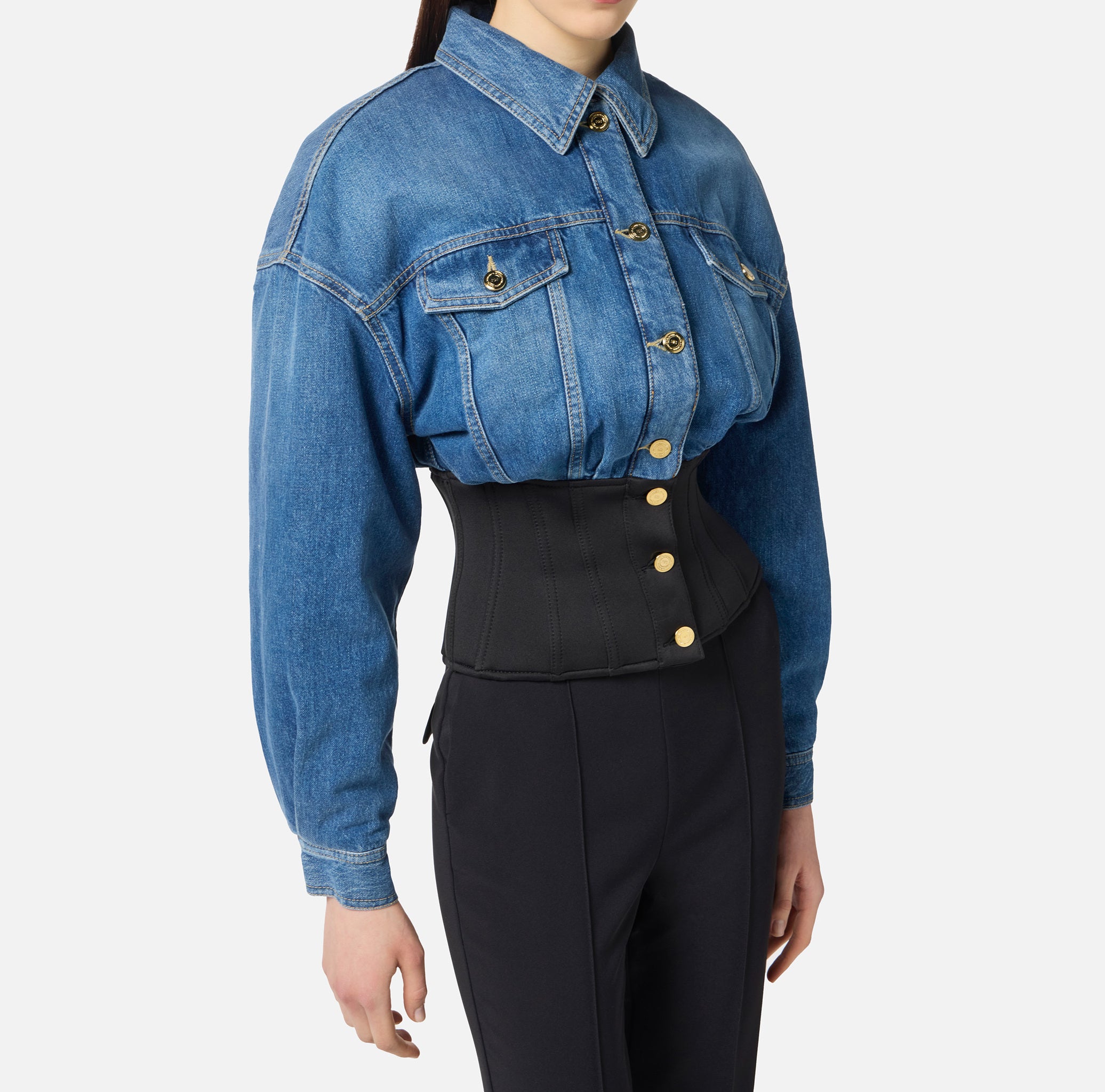 ELISABETTA FRANCHI GIUBBINO Jeans Neoprene-Blue Denim Nero
