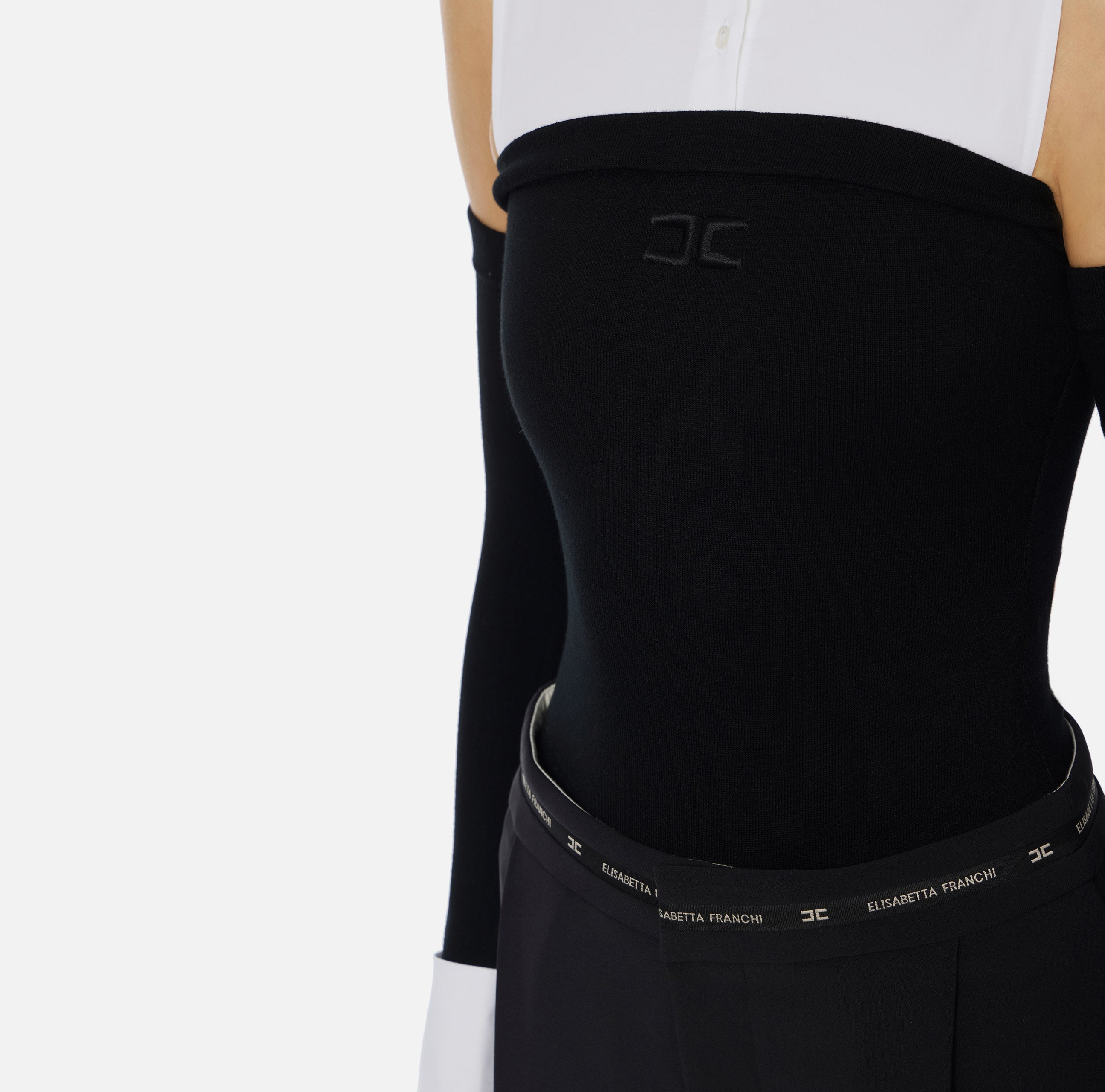 ELISABETTA FRANCHI Body Maglia Viscosa Popeline Cotone-Nero Bianco