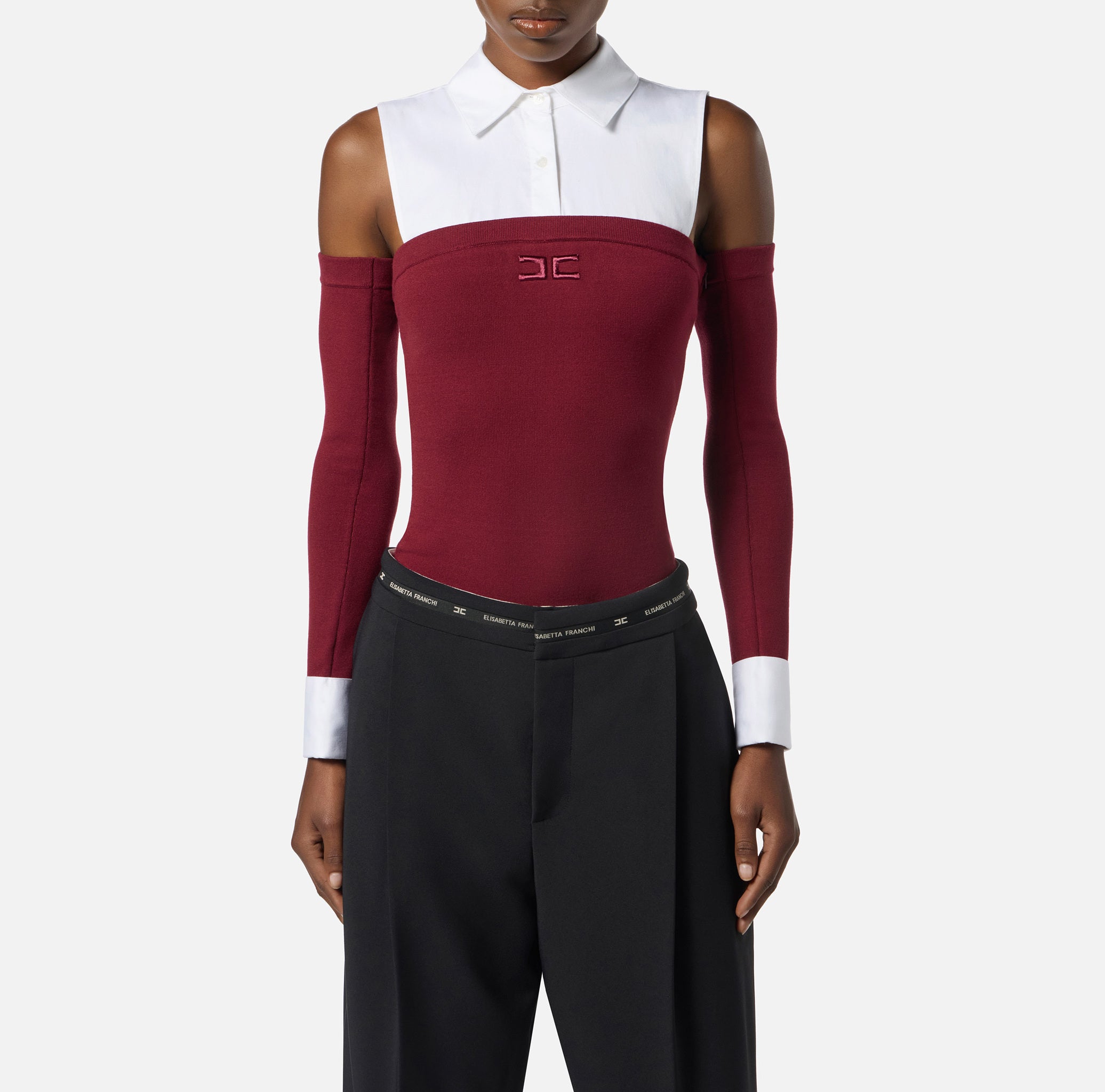 ELISABETTA FRANCHI Body Maglia Viscosa Popeline Cotone-Rouge Noir Bianco