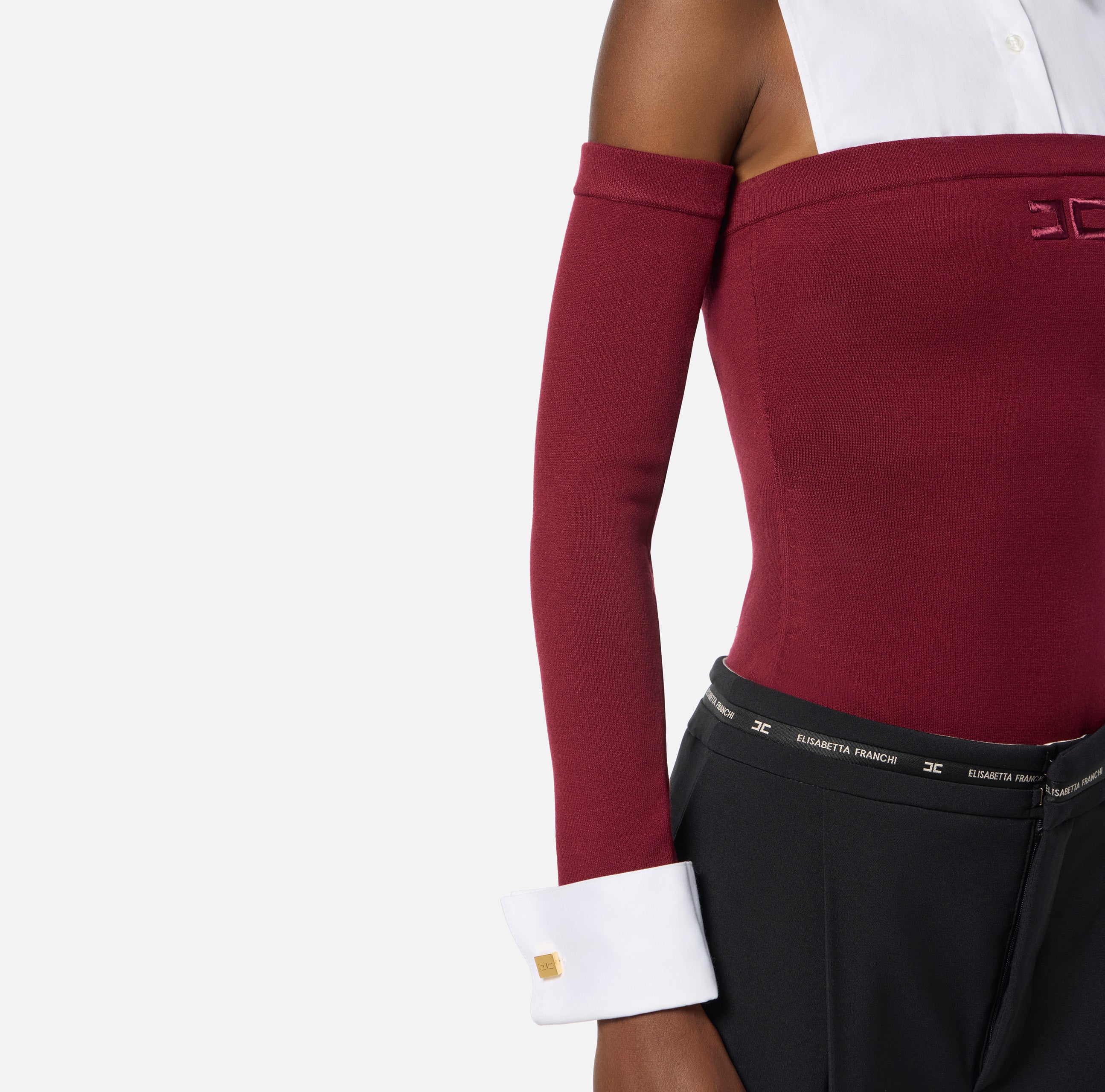 ELISABETTA FRANCHI Body Maglia Viscosa Popeline Cotone-Rouge Noir Bianco