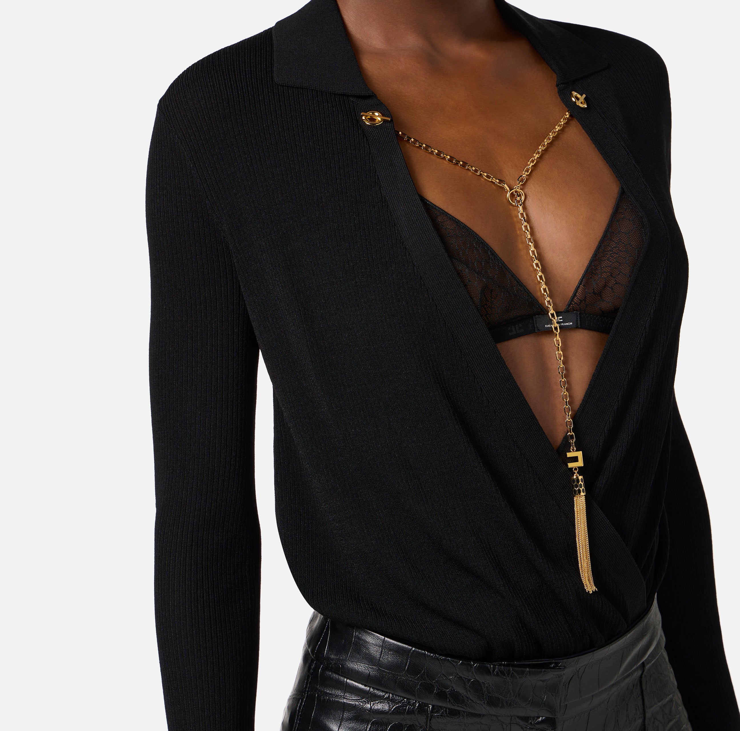 ELISABETTA FRANCHI Body Maglia Viscosa Seta Catena-Nero