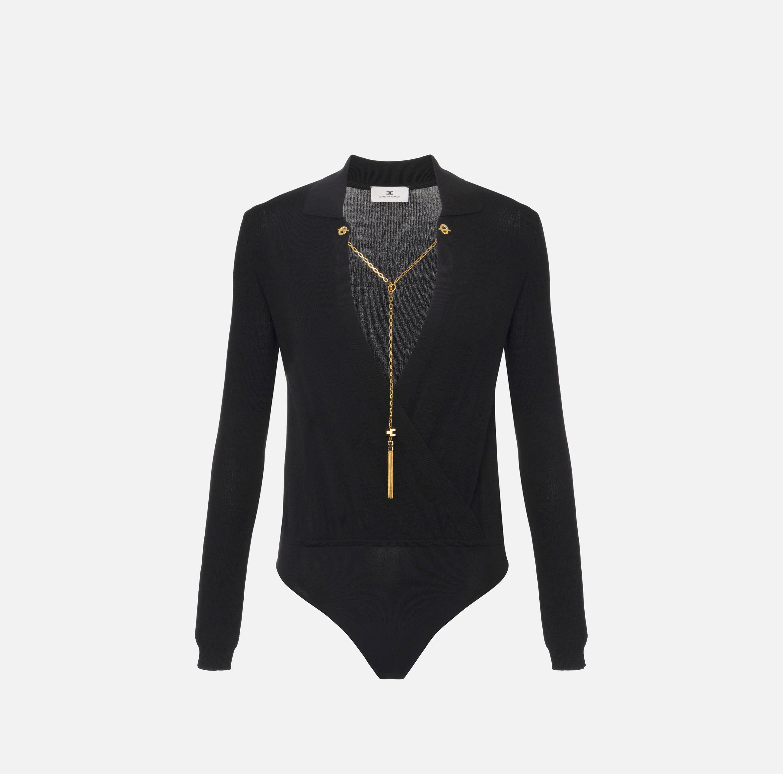 ELISABETTA FRANCHI Body Maglia Viscosa Seta Catena-Nero